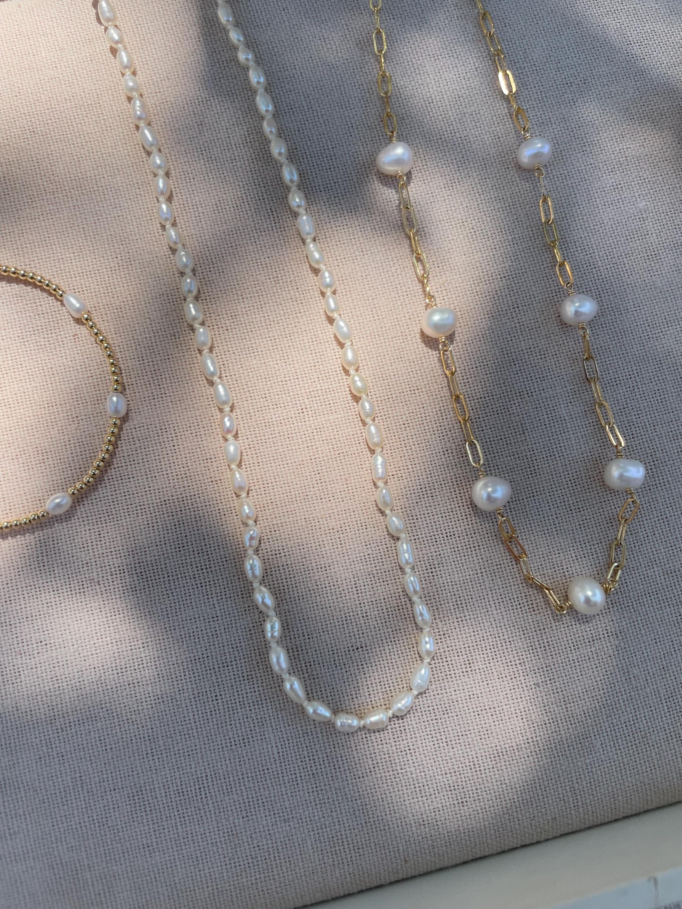 Pearl Necklace Hand Knotted on Silk Hannah May Jewelry