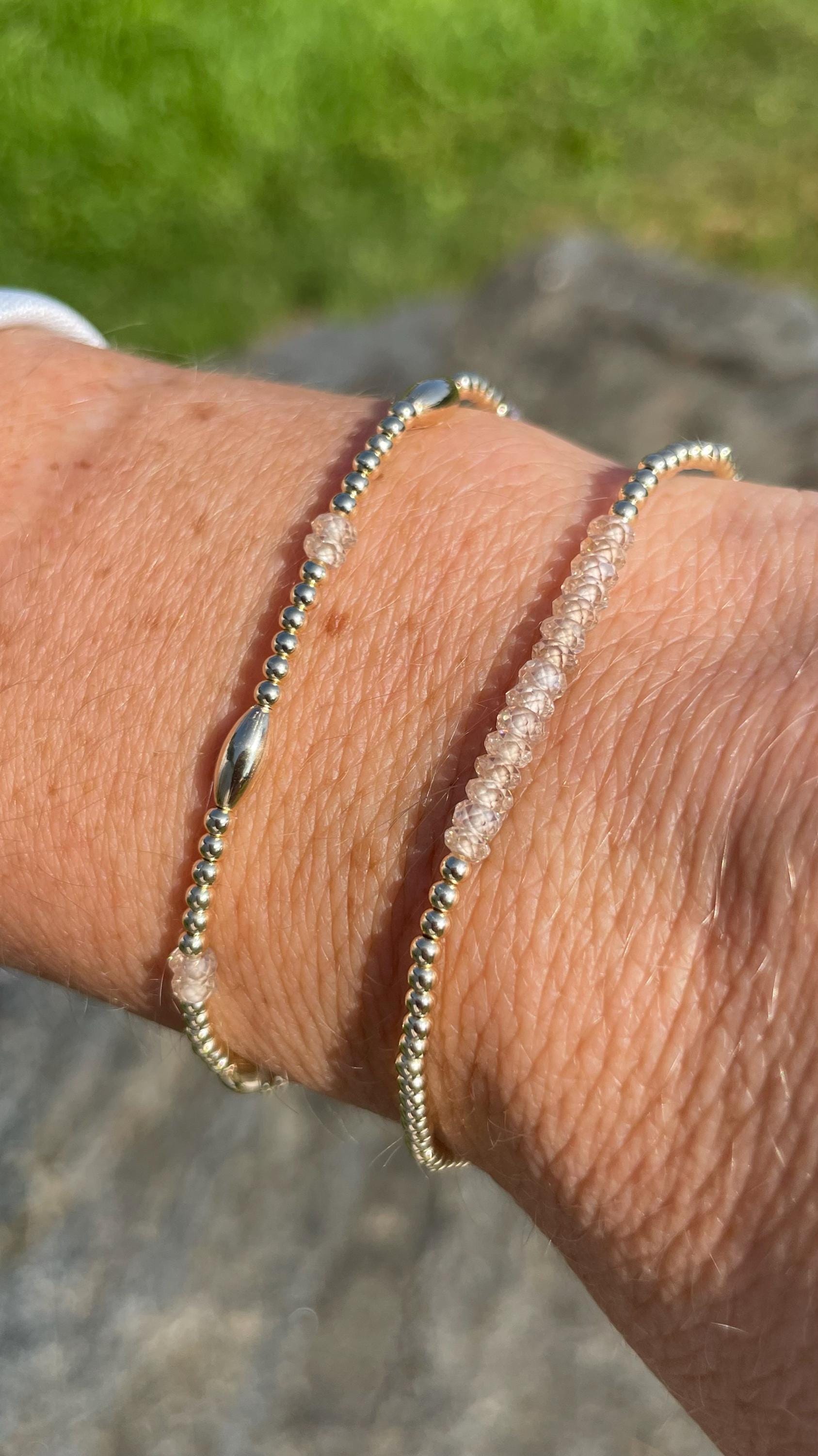 Gold Beaded Bar Bracelet with Natural Zircon by Hannah May Jewelry