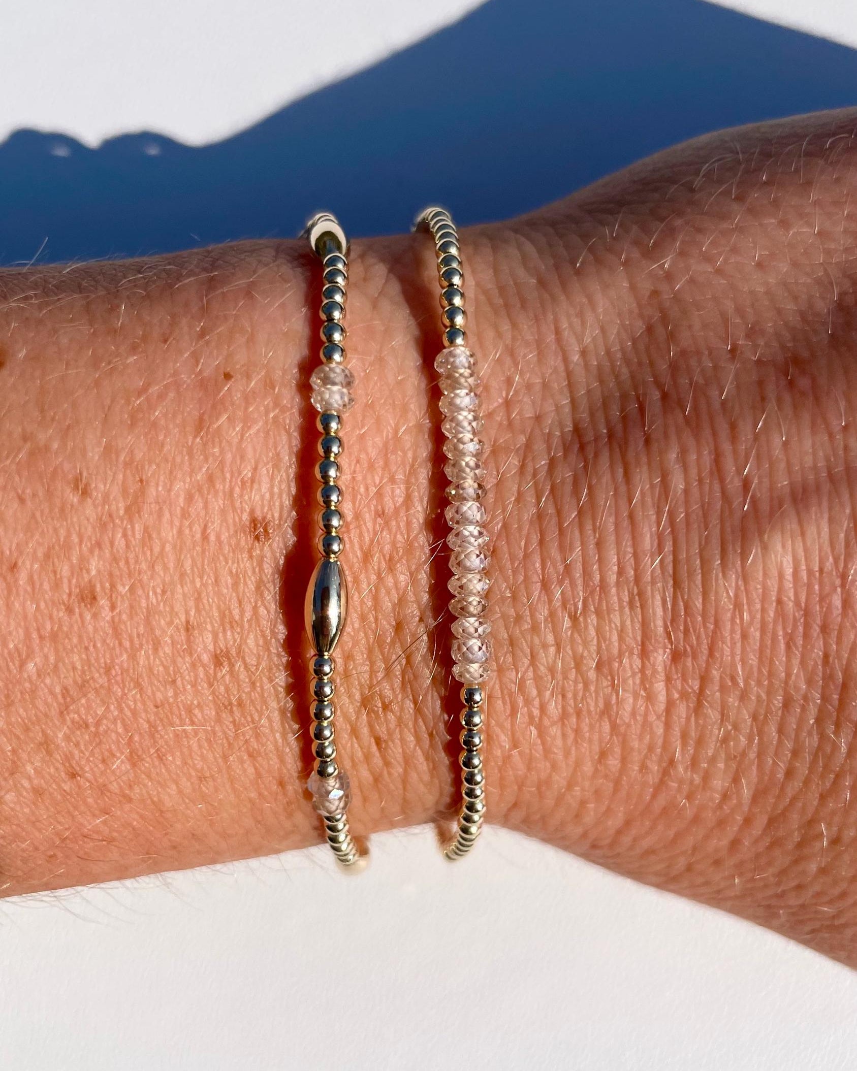 Gold Beaded Bar Bracelet with Natural Zircon by Hannah May Jewelry