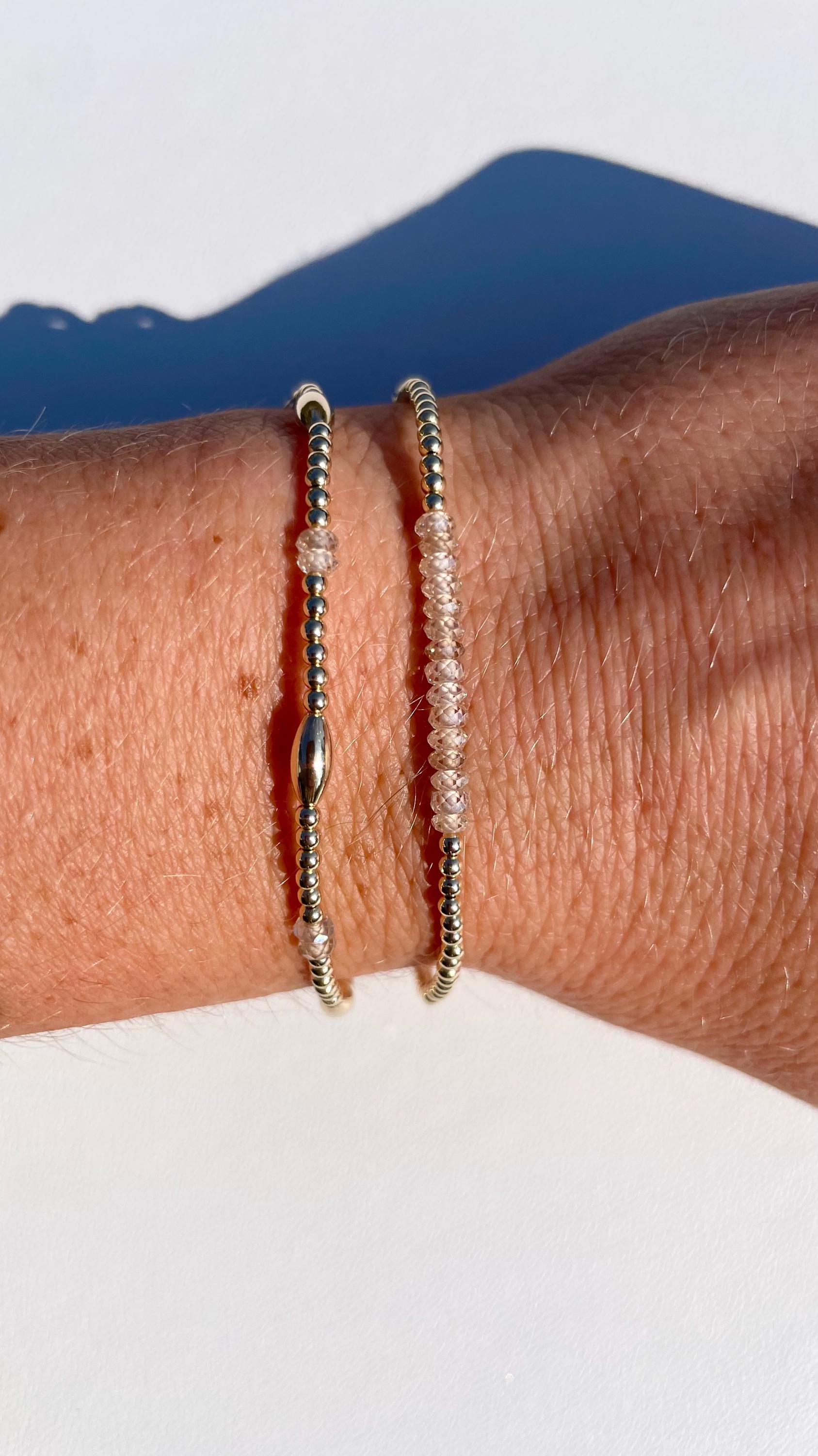 Gold Beaded Bar Bracelet with Natural Zircon by Hannah May Jewelry