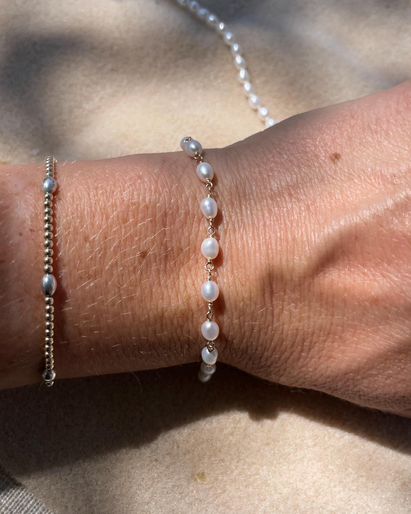 Pearl and Turquoise Gem Chain Bracelet by Hannah May Jewelry