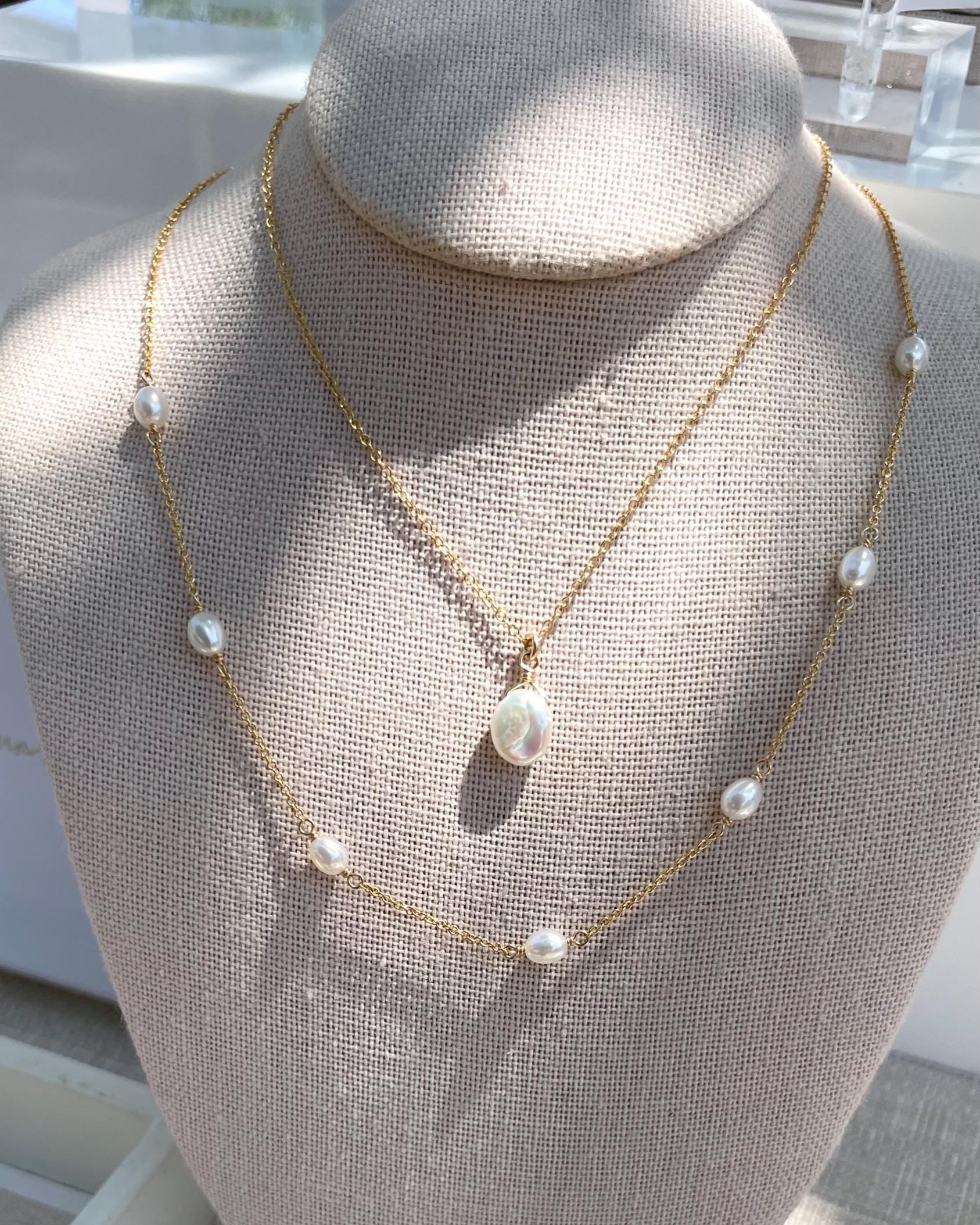Rice Pearl Station Necklace by Hannah May Jewelry