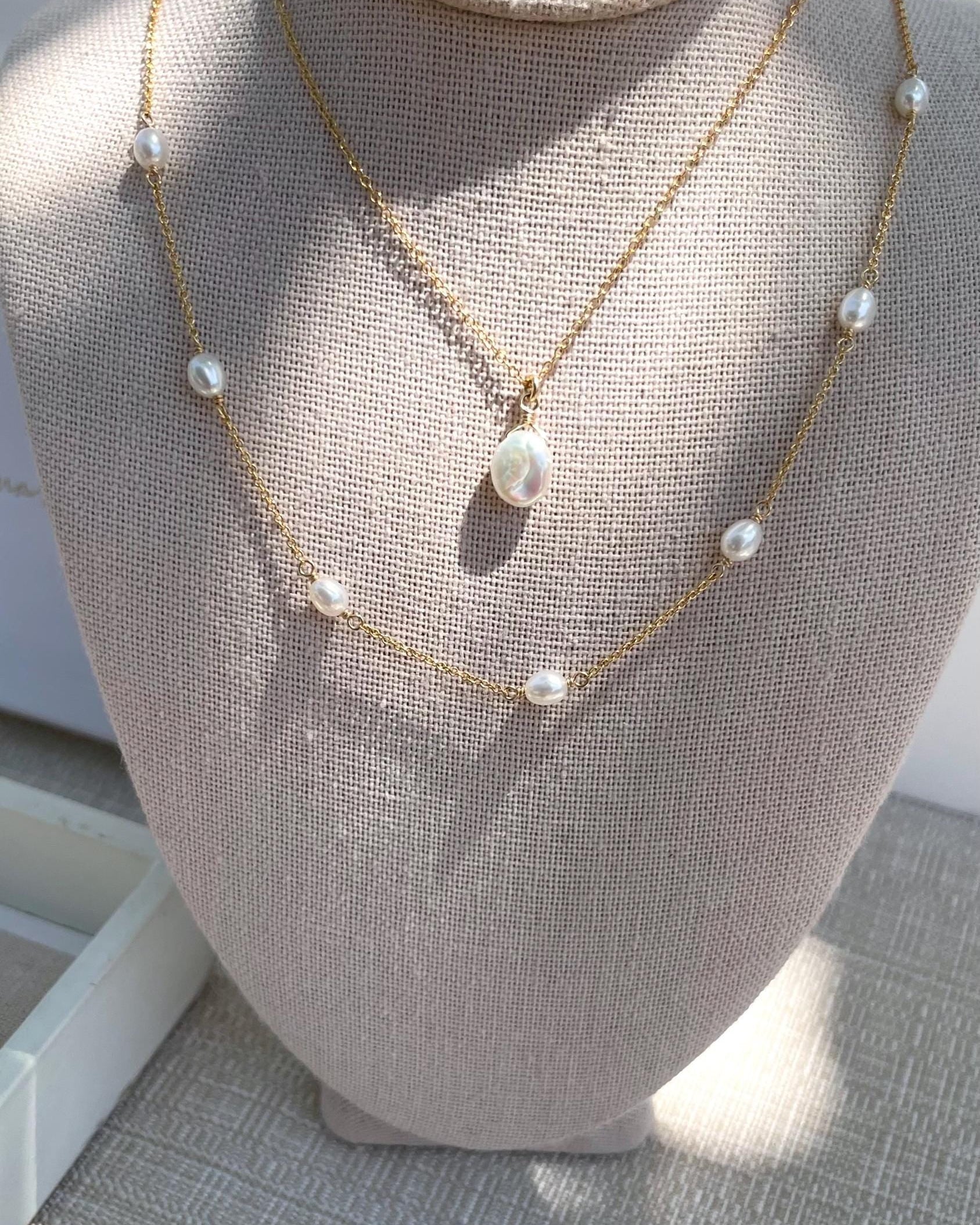 Pearl Station Necklace, June Birthstone Hannah May Jewelry