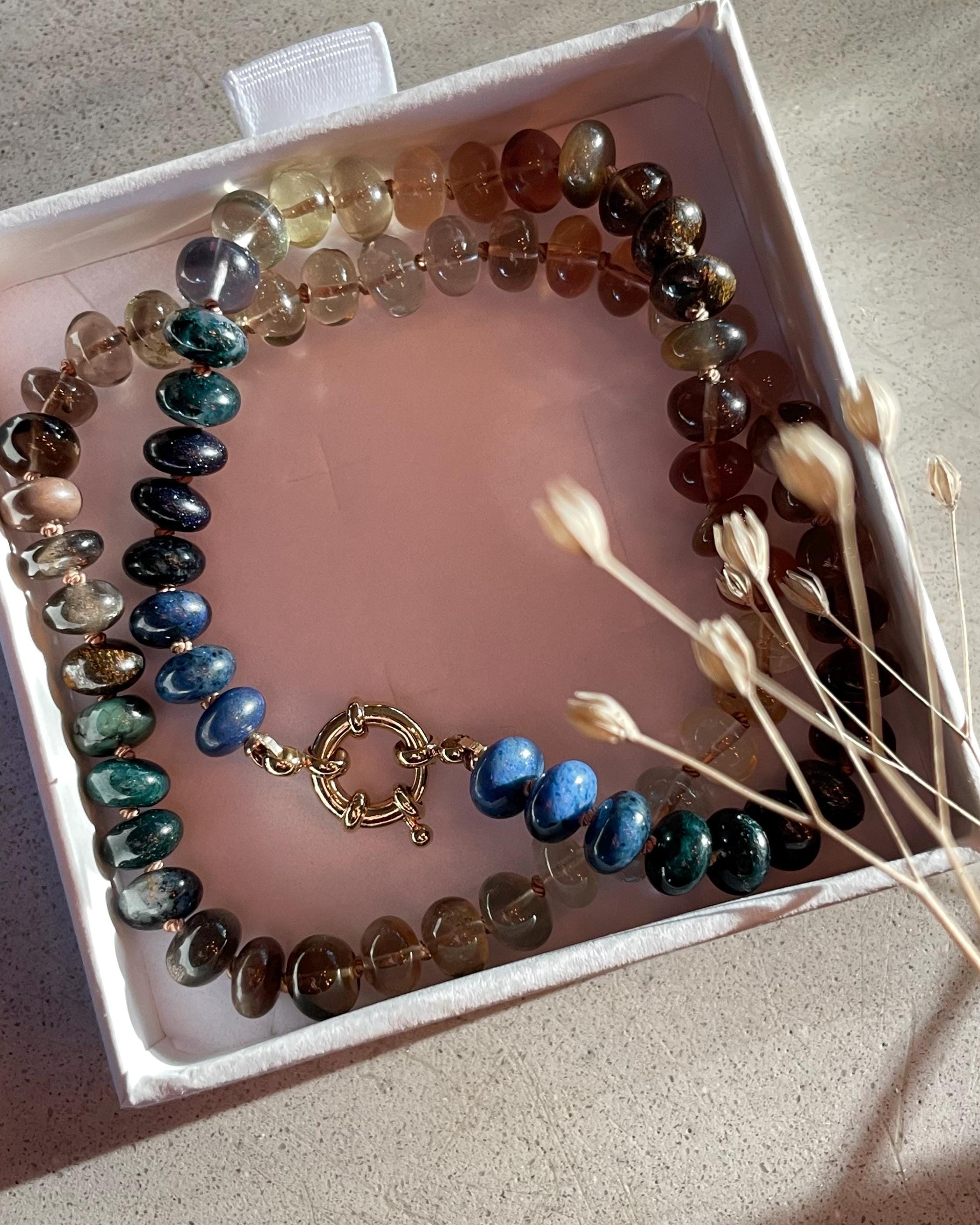 Neutral Silk Knotted Gemstone Necklace Hannah May Jewelry