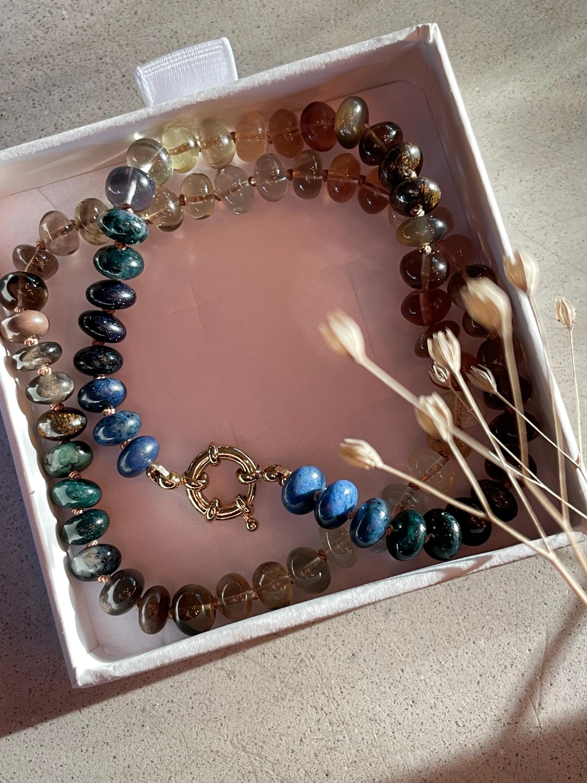 Neutral Silk Knotted Gemstone Necklace Hannah May Jewelry