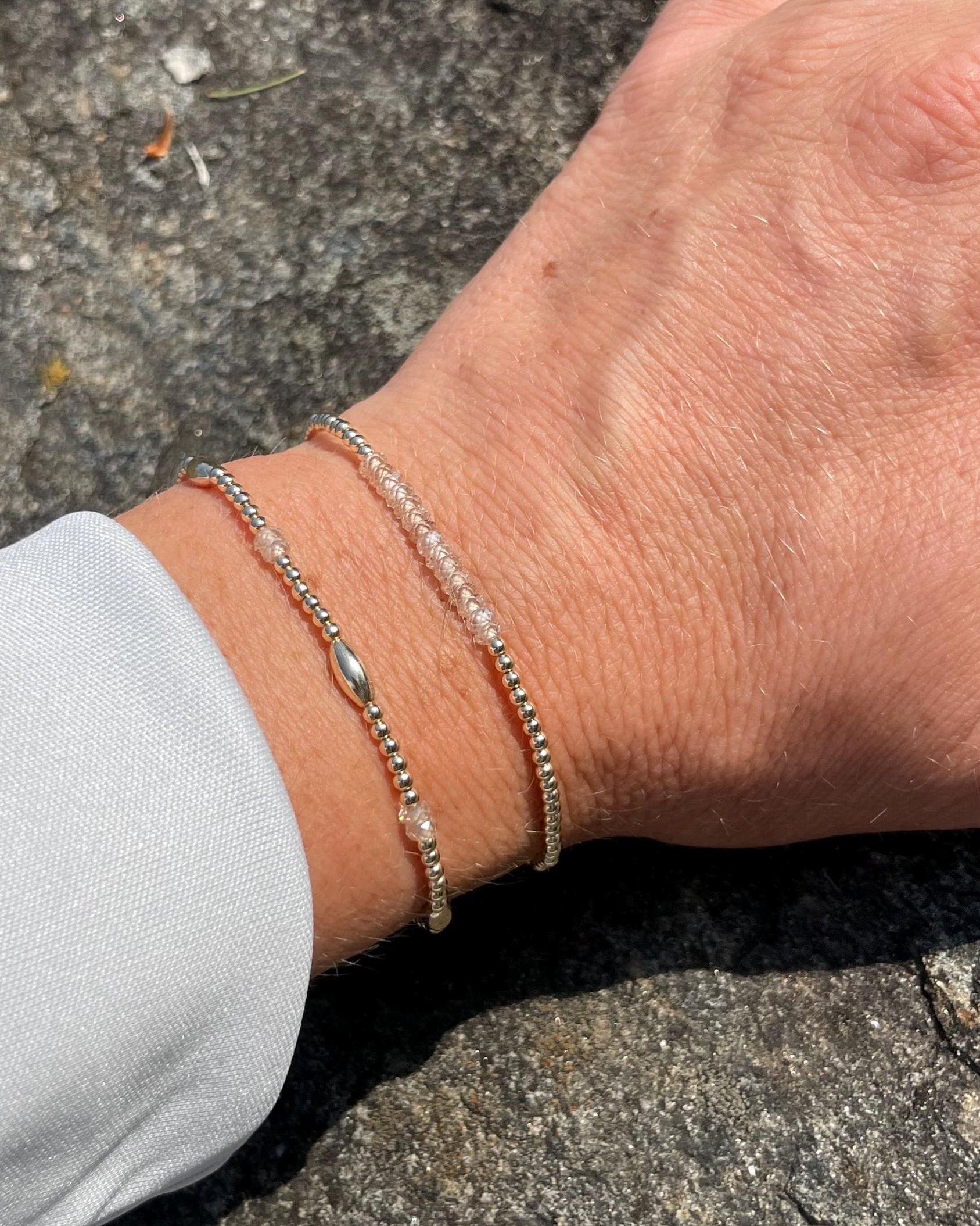 Gold Beaded Bar Bracelet with Natural Zircon by Hannah May Jewelry