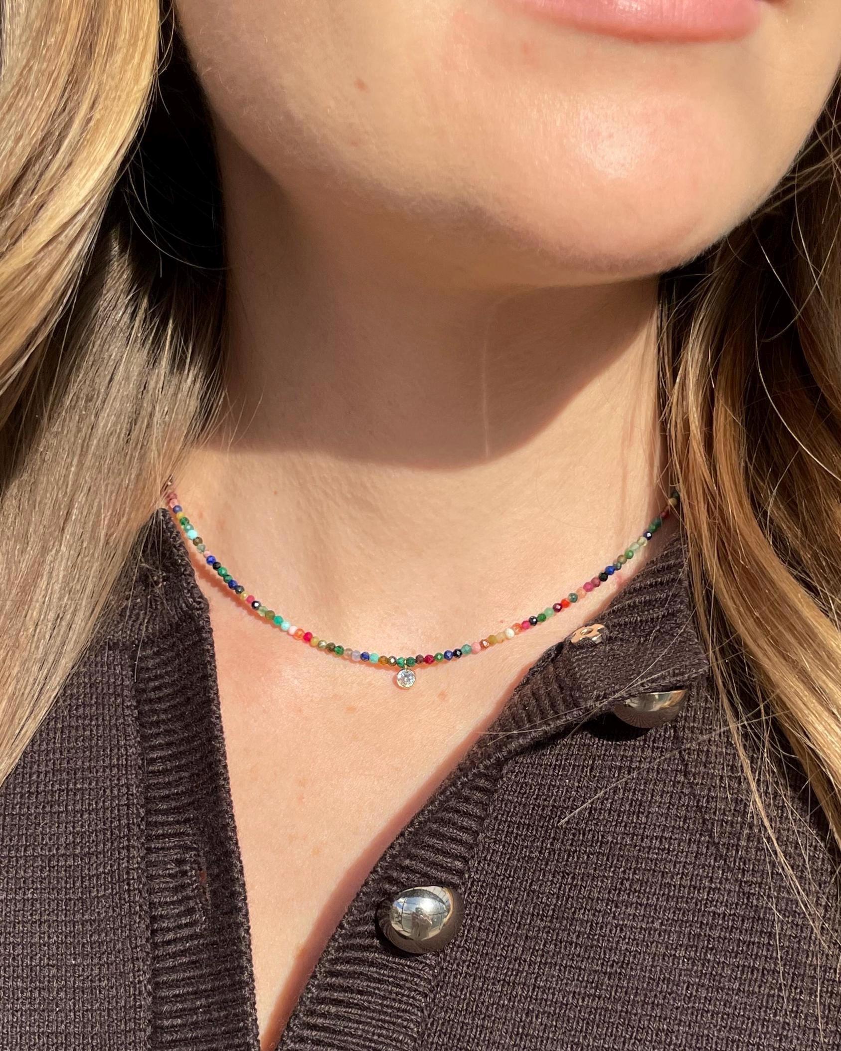 Beaded Gemstone Necklace with CZ Charm Hannah May Jewelry