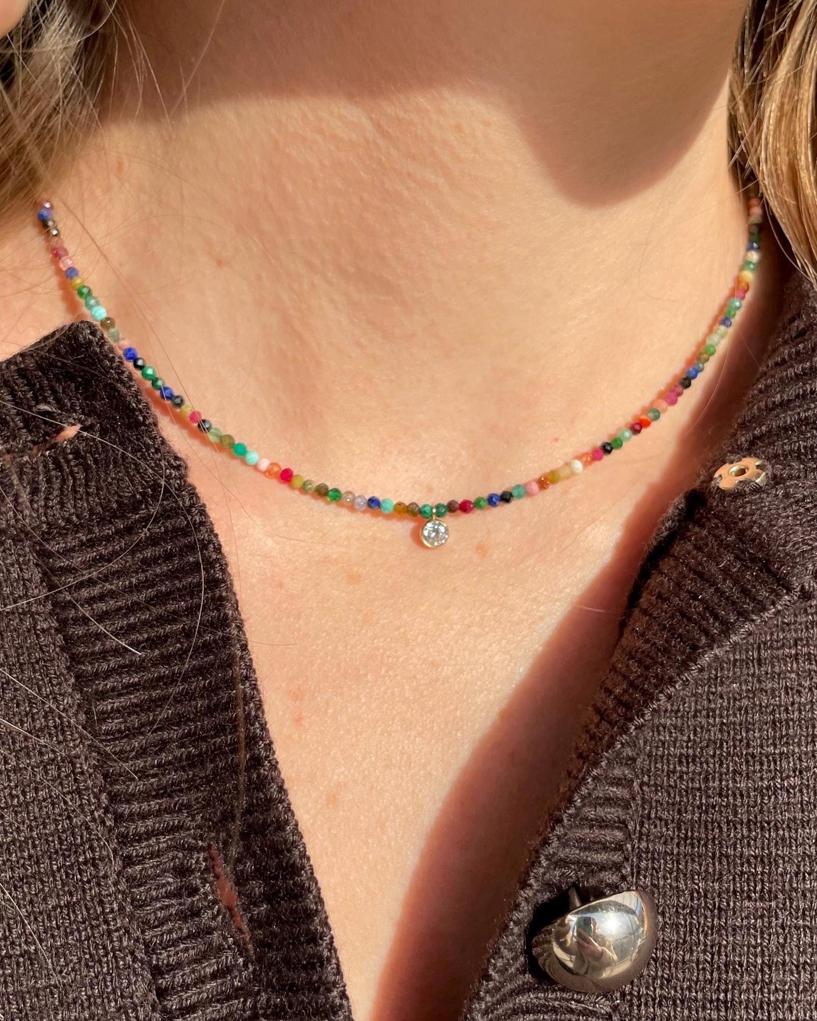 Beaded Gemstone Necklace with CZ Charm Hannah May Jewelry