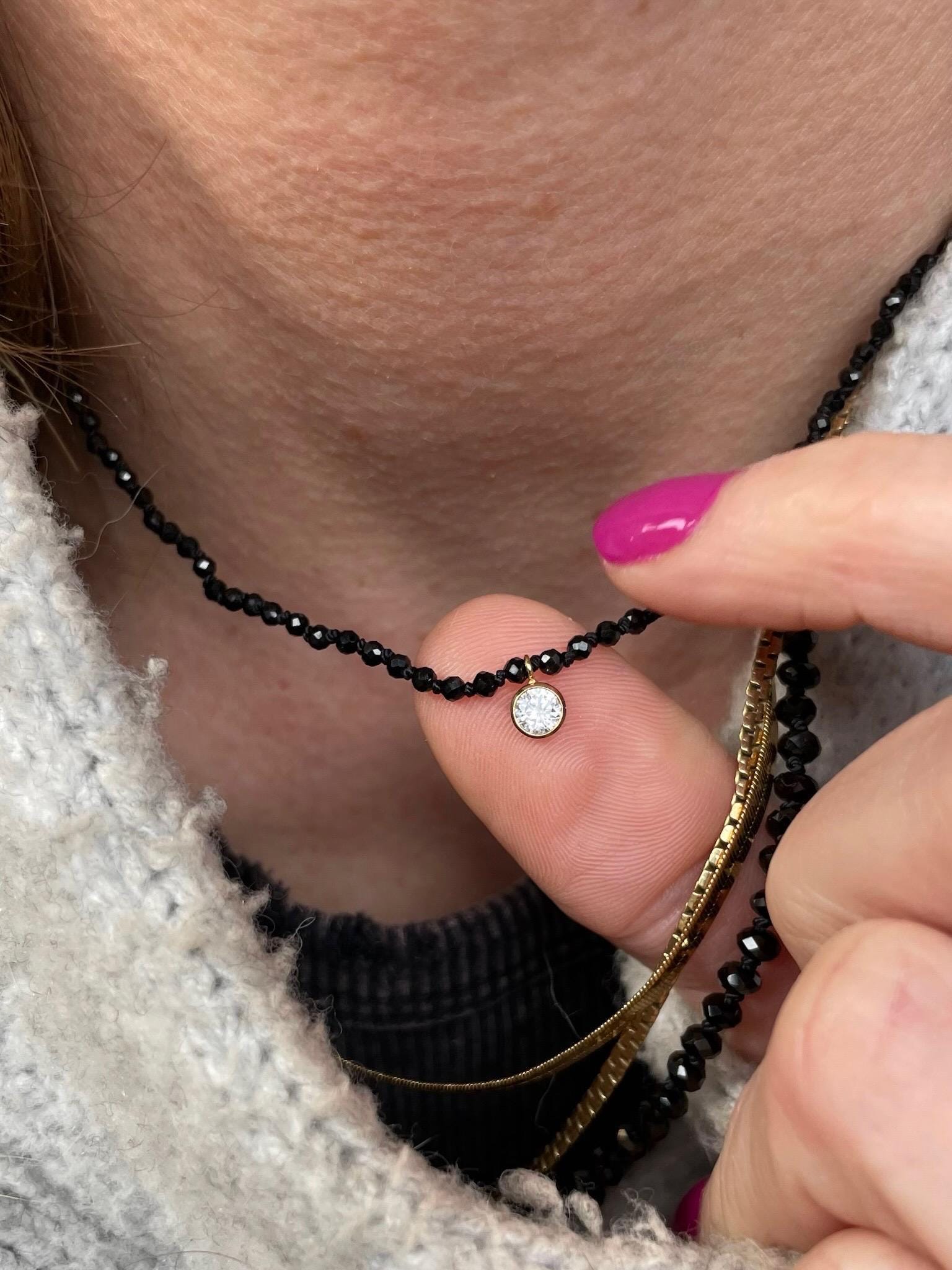 Dainty 2mm Silk Knotted Gemstone Necklace Hannah May Jewelry