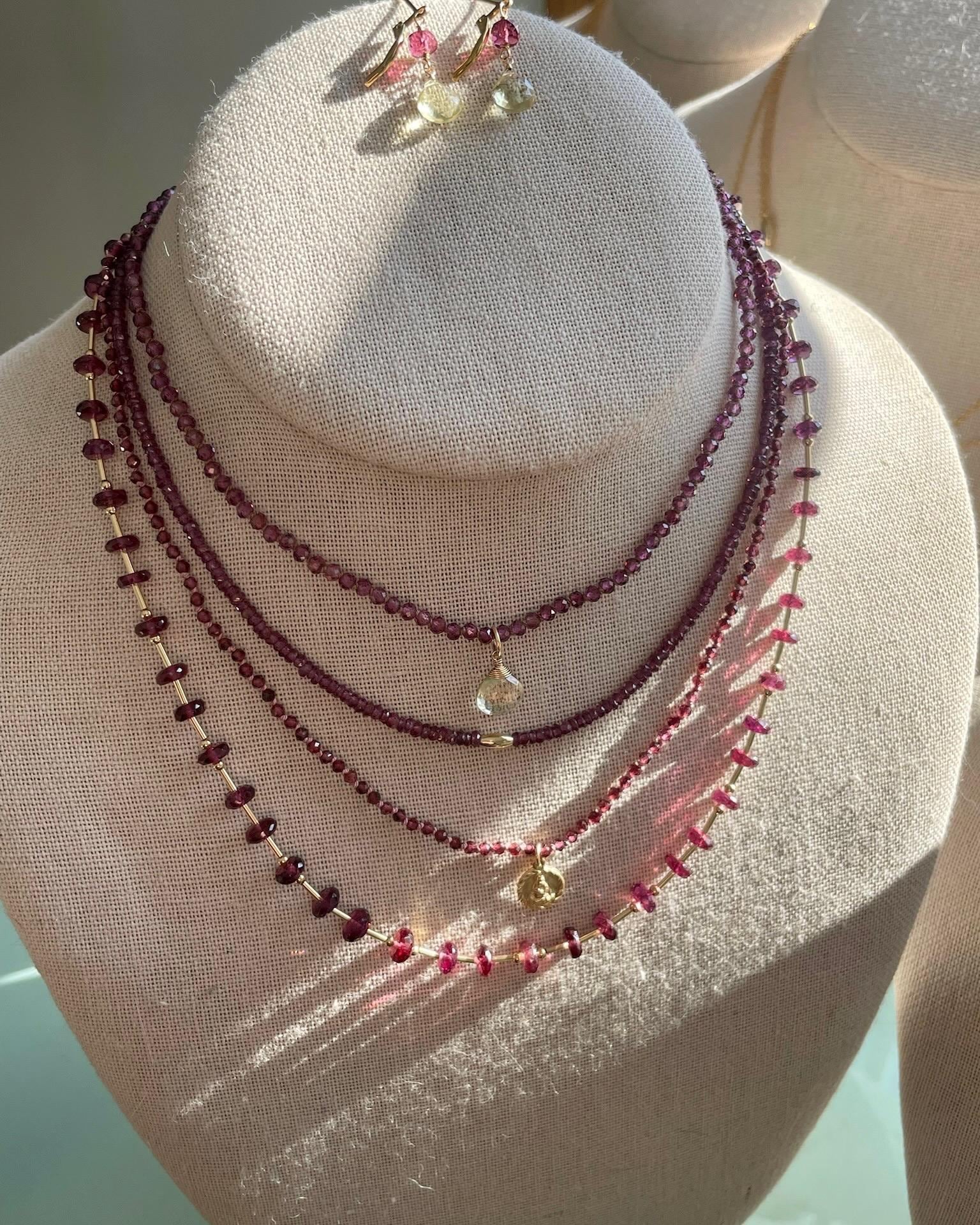 Malaya Garnet Beaded Gold Bar Necklace Hannah May Jewelry