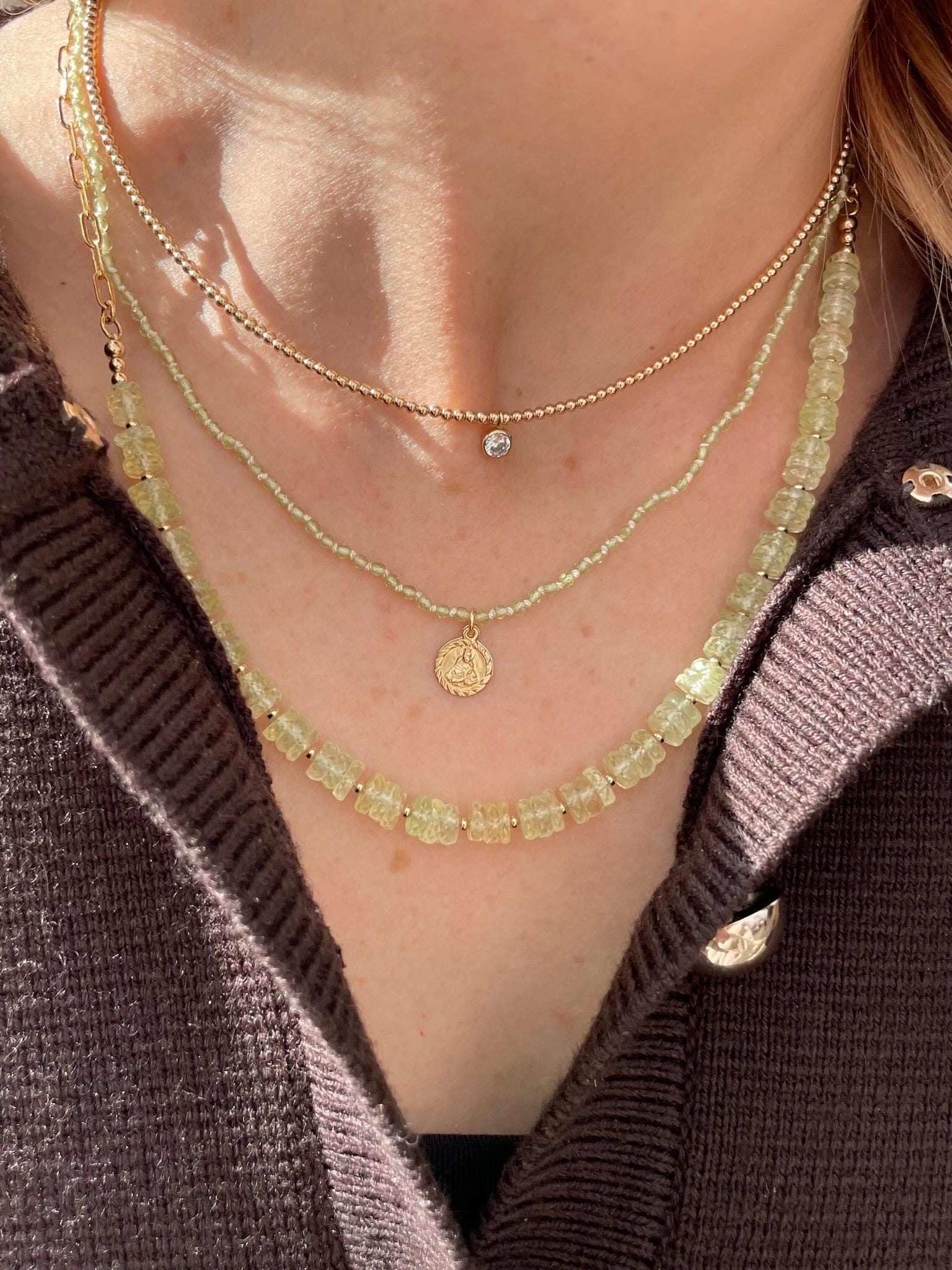 Prehnite Heishi Necklace by Hannah May Jewelry