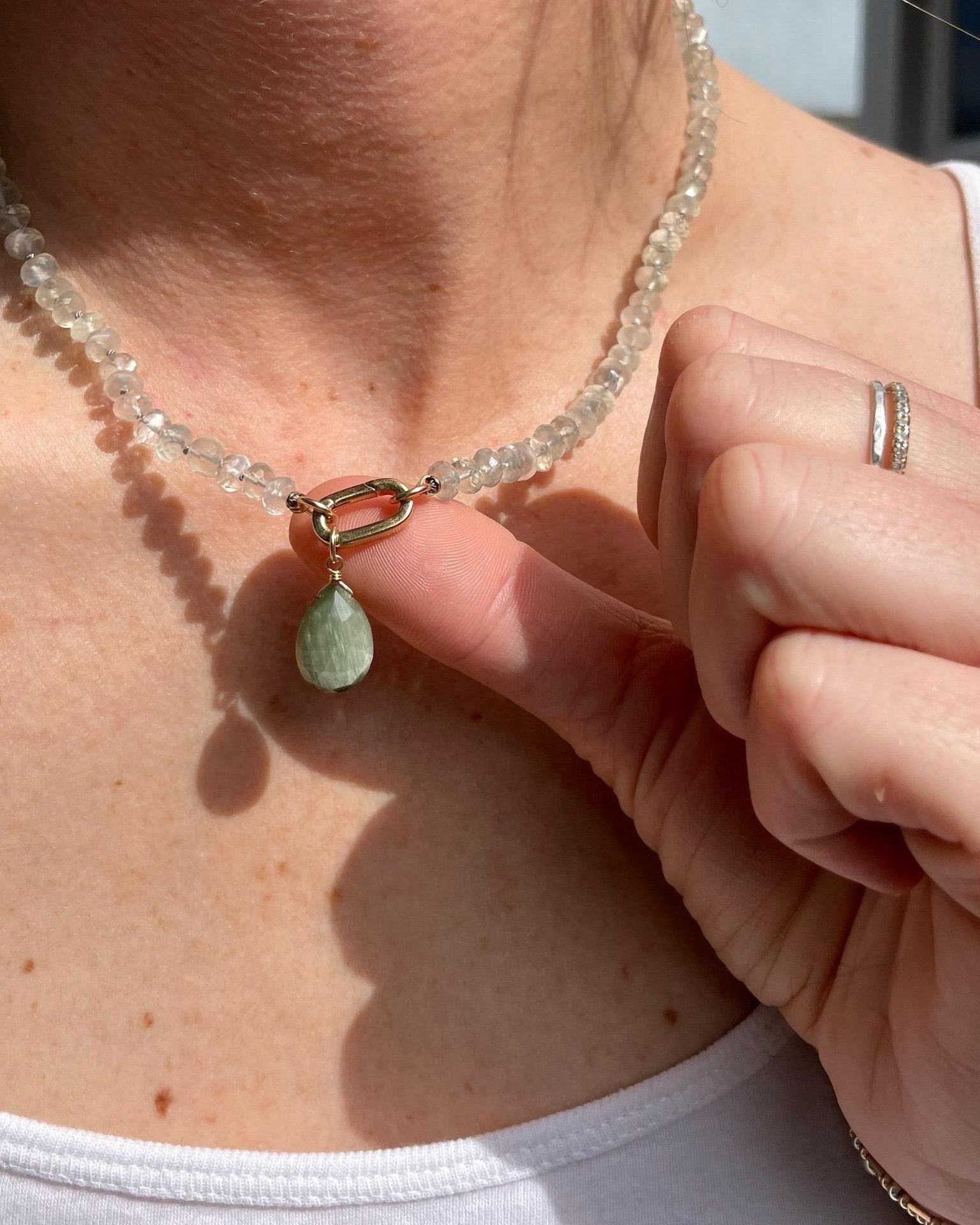 White Moonstone Silk Knotted Necklace by Hannah May Jewelry