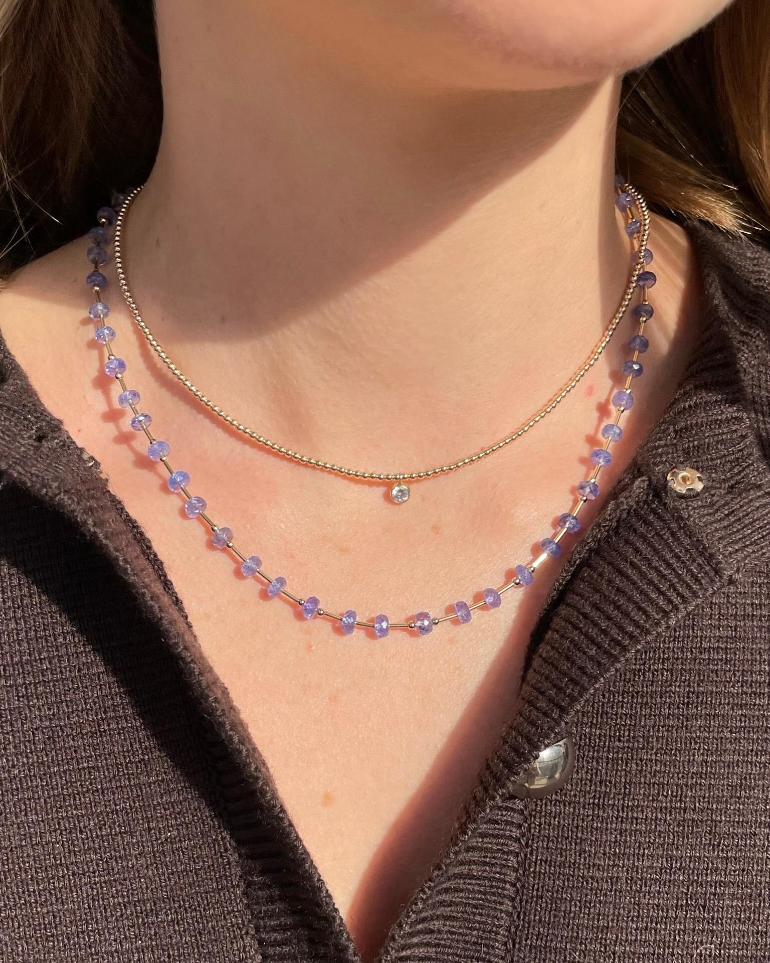 Tanzanite and Gold Bar Beaded Necklace Hannah May Jewelry