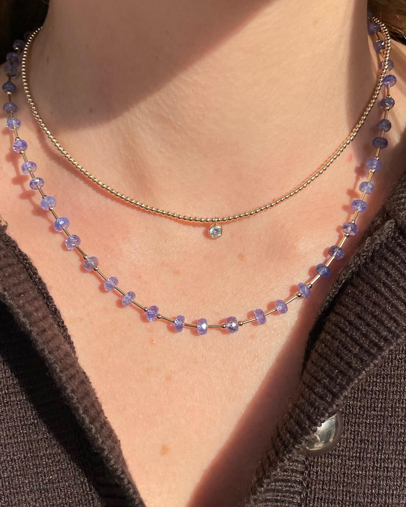 Tanzanite and Gold Bar Beaded Necklace Hannah May Jewelry