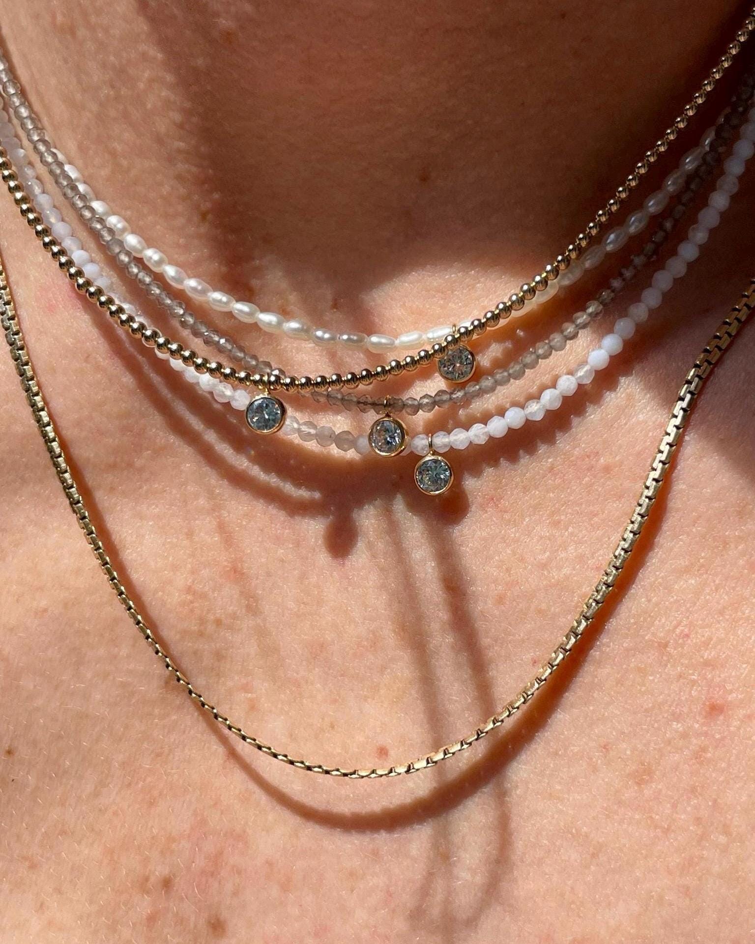 Beaded Gemstone Necklace with CZ Charm Hannah May Jewelry