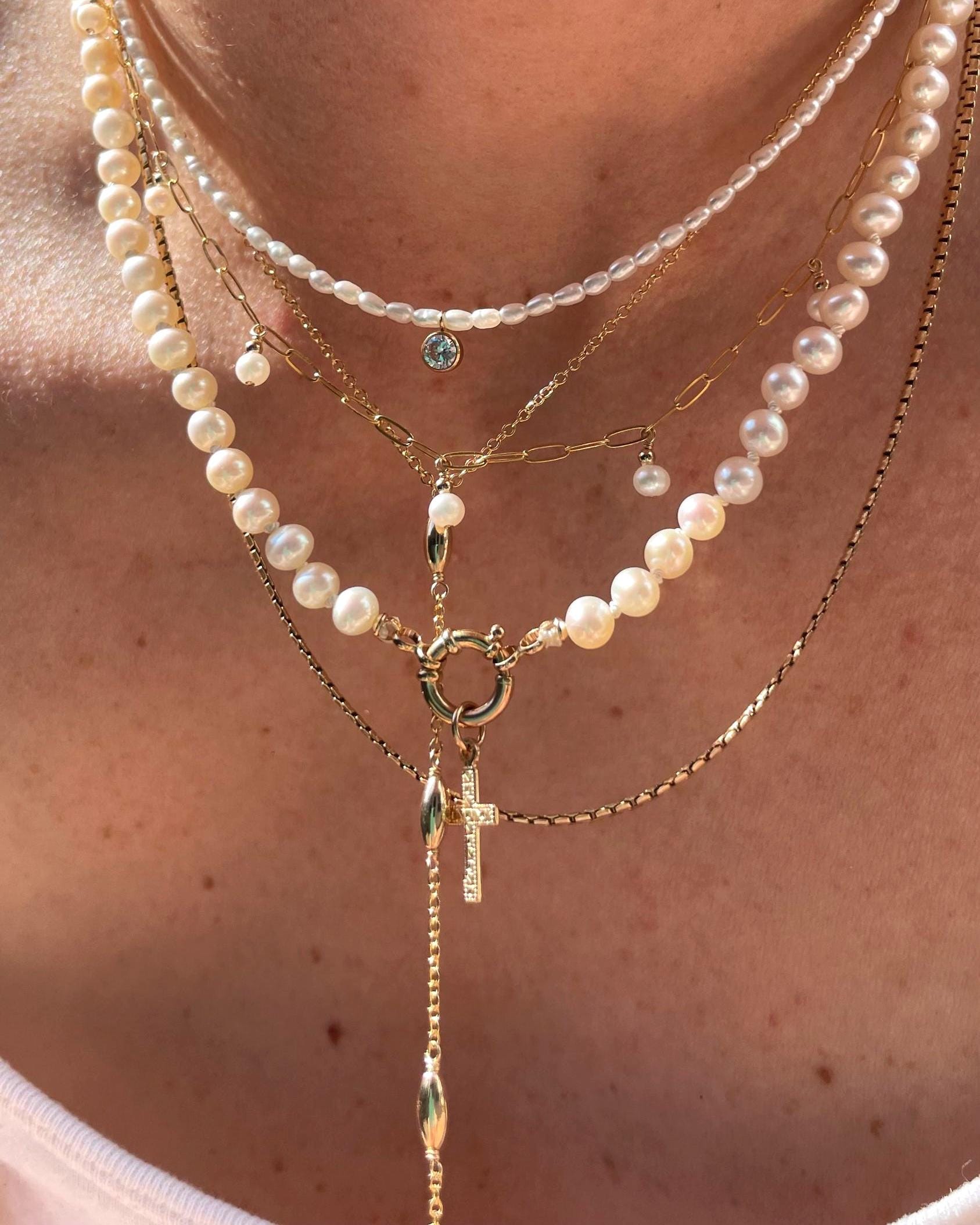 Beaded Gemstone Necklace with CZ Charm Hannah May Jewelry