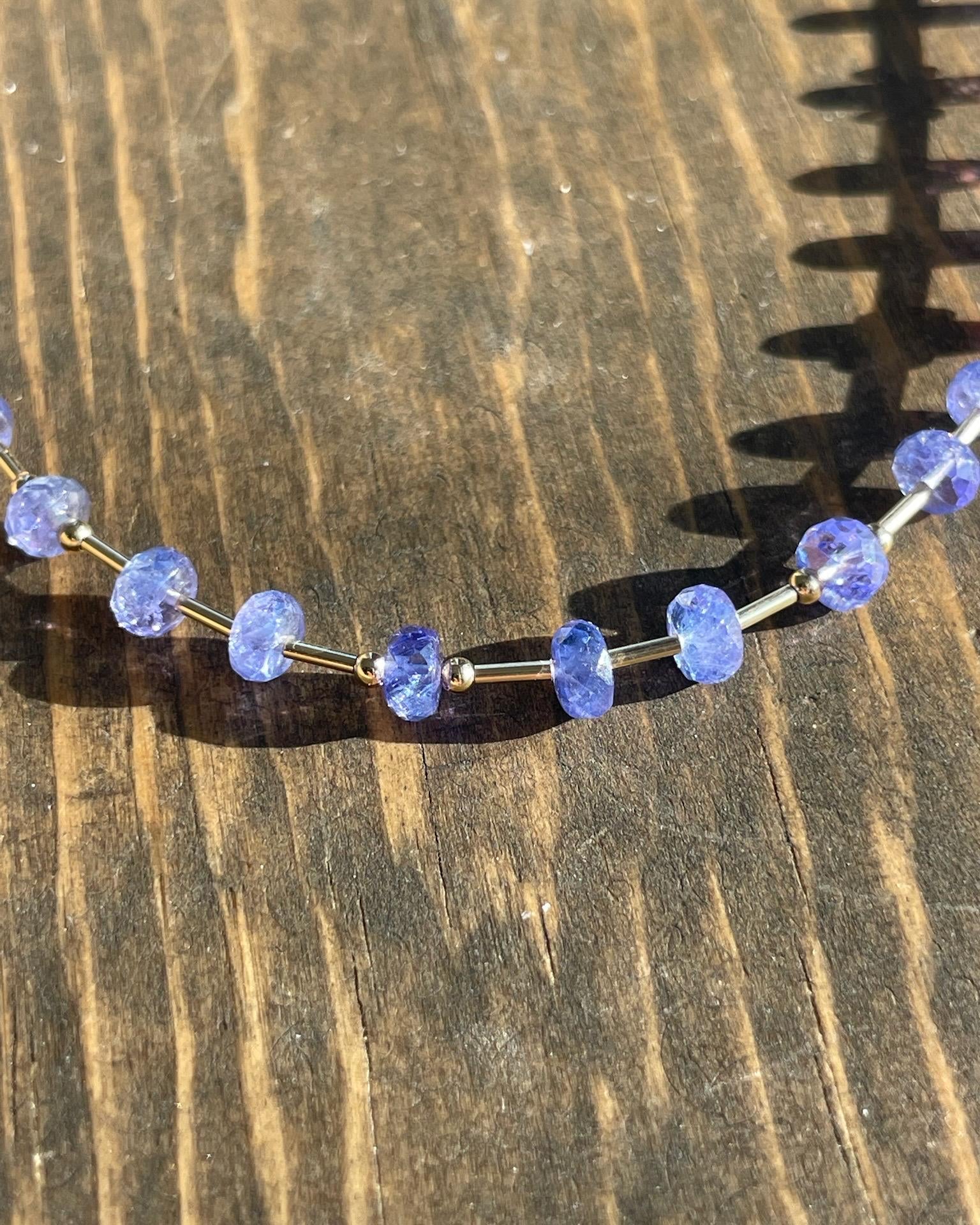 Tanzanite and Gold Bar Beaded Necklace Hannah May Jewelry