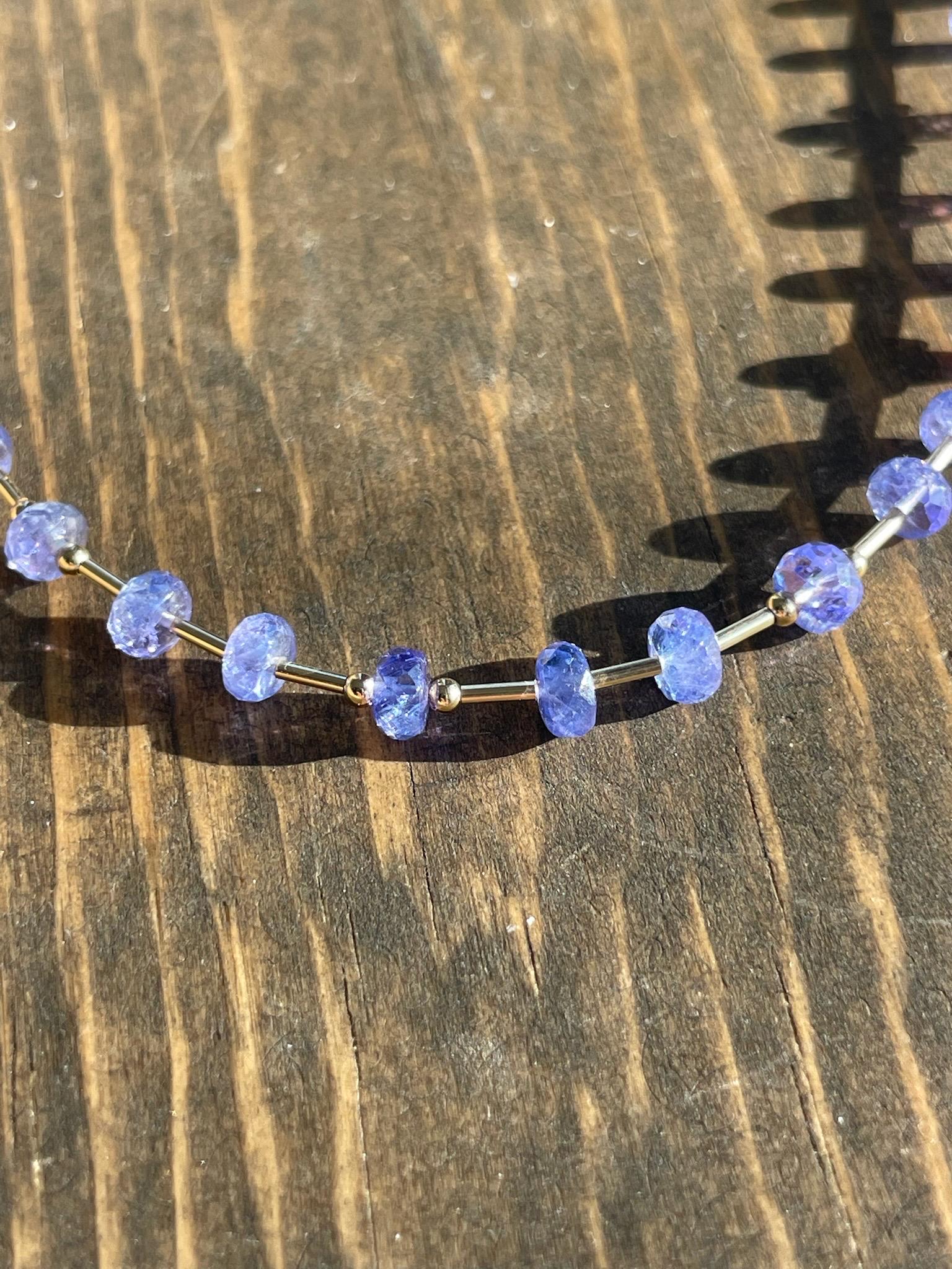 Tanzanite and Gold Bar Beaded Necklace Hannah May Jewelry