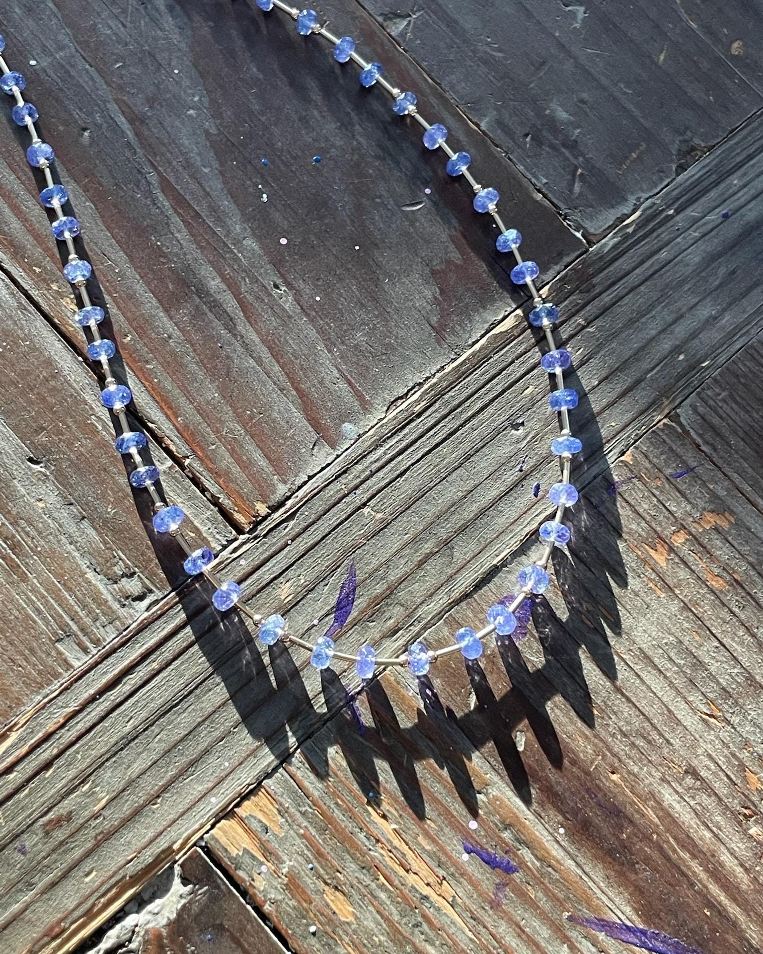 Tanzanite and Gold Bar Beaded Necklace Hannah May Jewelry
