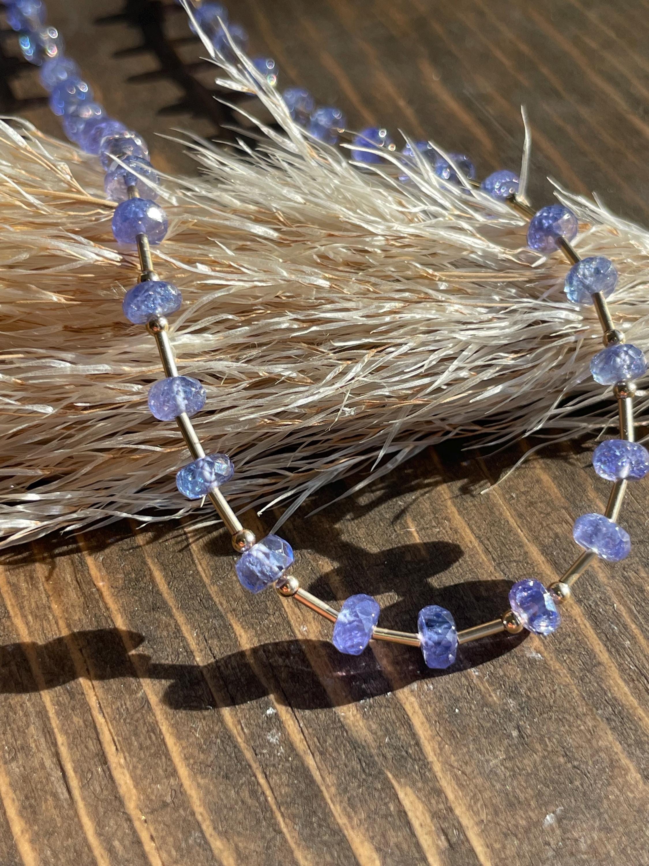 Tanzanite and Gold Bar Beaded Necklace Hannah May Jewelry