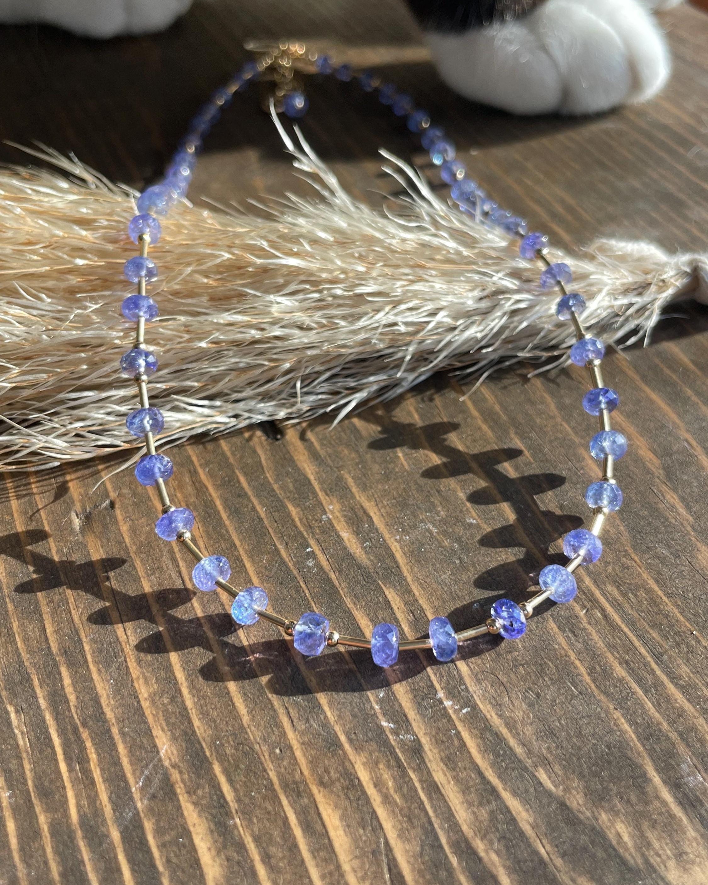 Tanzanite and Gold Bar Beaded Necklace Hannah May Jewelry