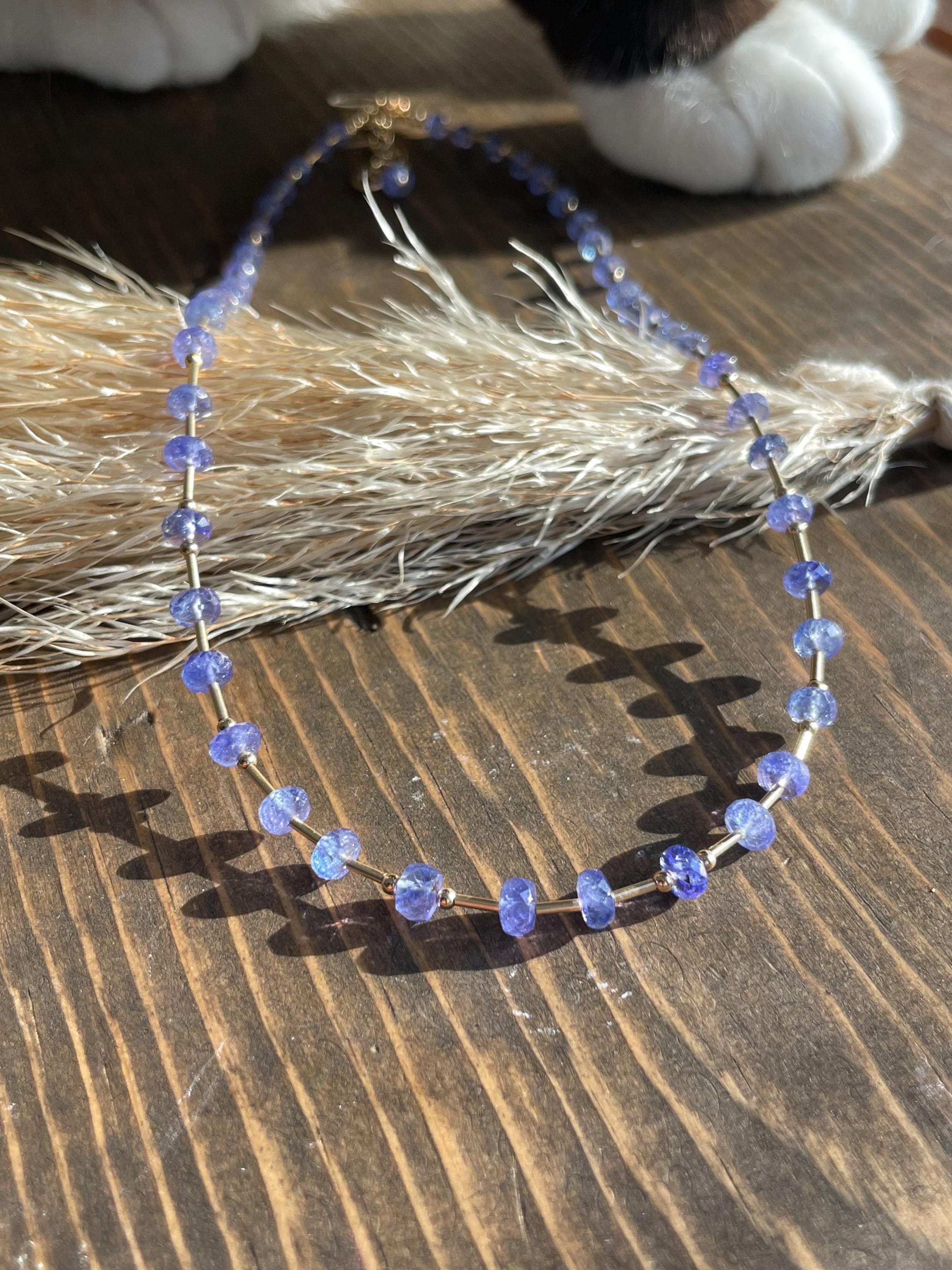 Tanzanite and Gold Bar Beaded Necklace Hannah May Jewelry