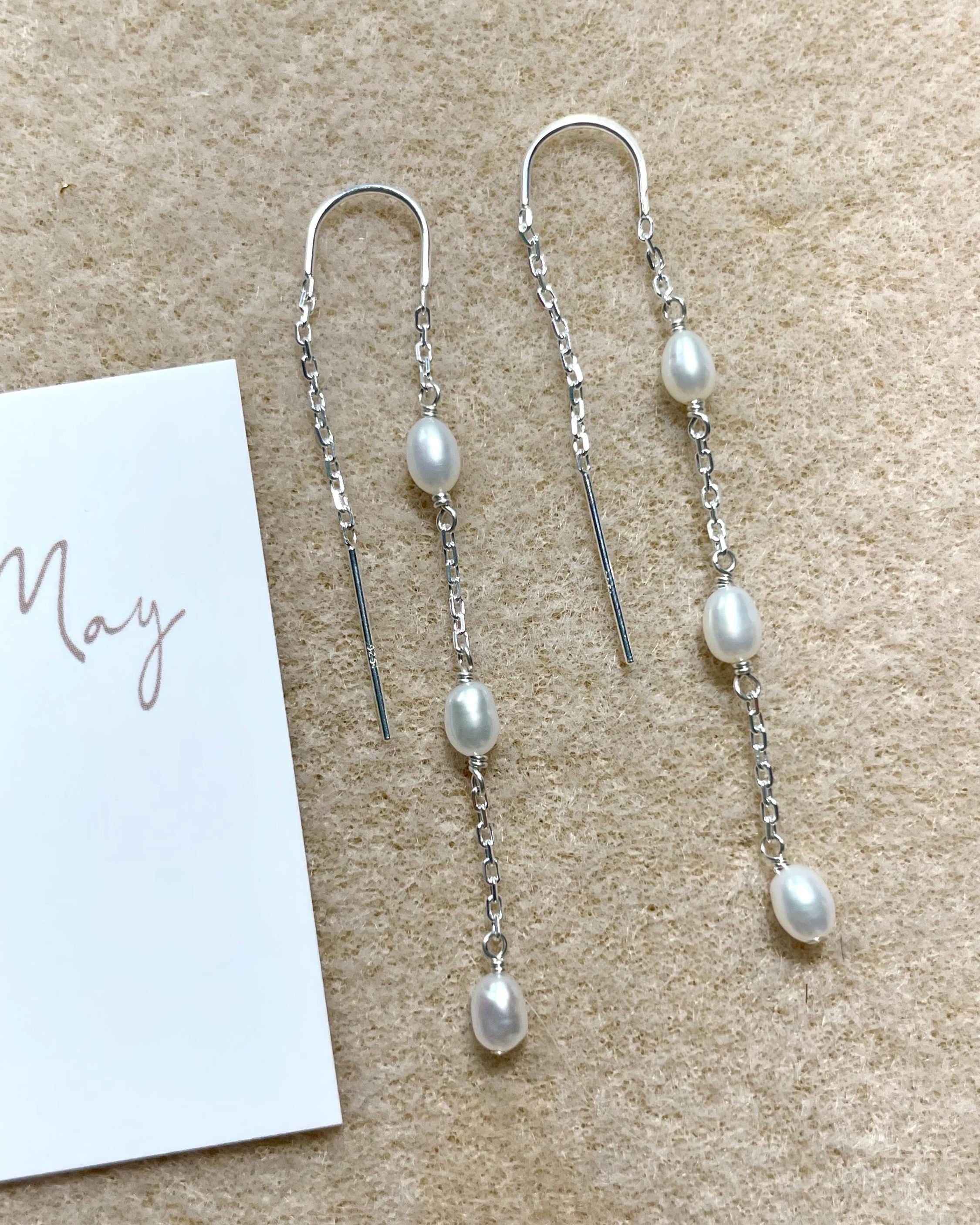 Pearl Threader Earrings Hannah May Jewelry