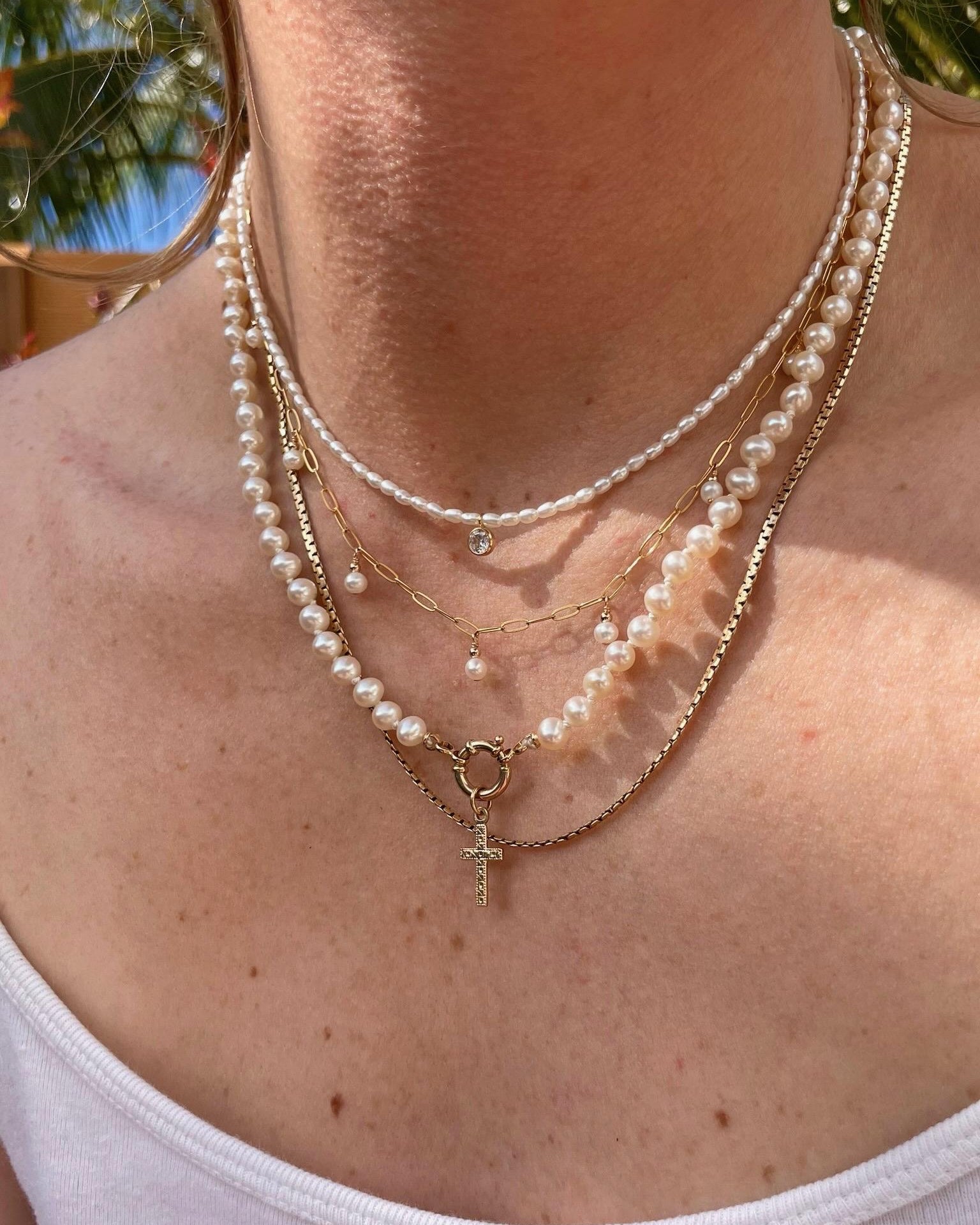 Pearl Silk Knotted Necklace with 14k Gold Clasp by Hannah May Jewelry