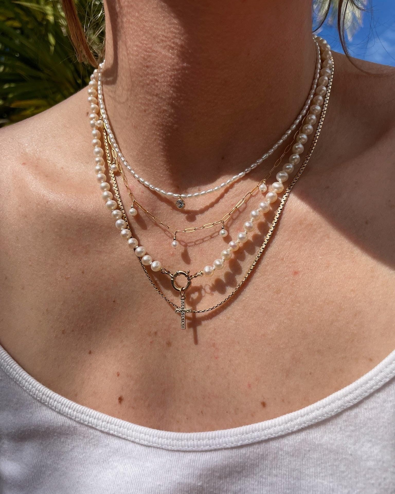 Pearl Silk Knotted Necklace with 14k Gold Clasp by Hannah May Jewelry
