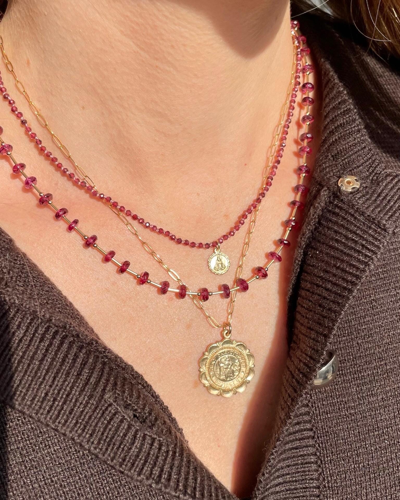 Malaya Garnet Beaded Gold Bar Necklace Hannah May Jewelry