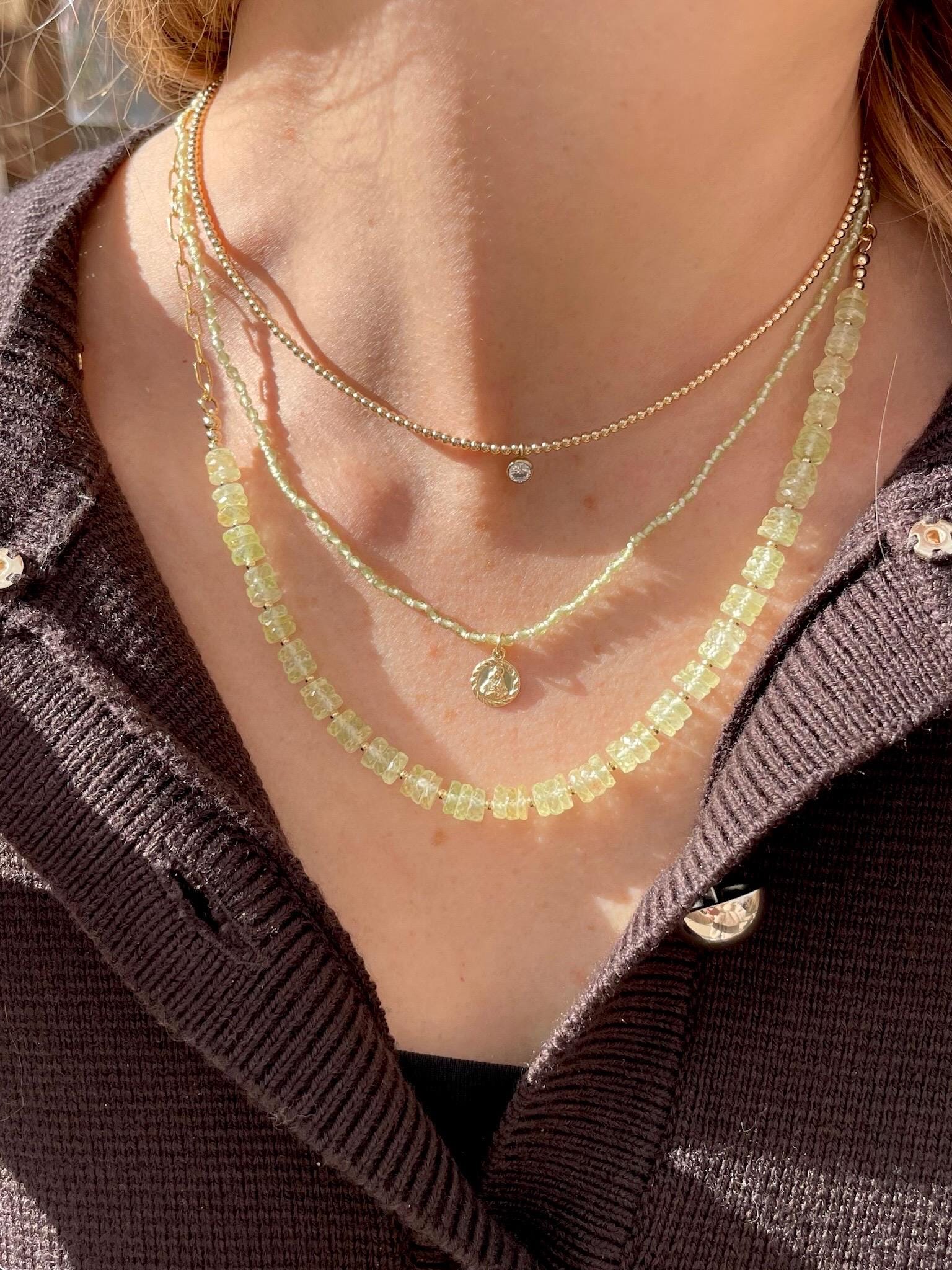 Prehnite Heishi Necklace by Hannah May Jewelry
