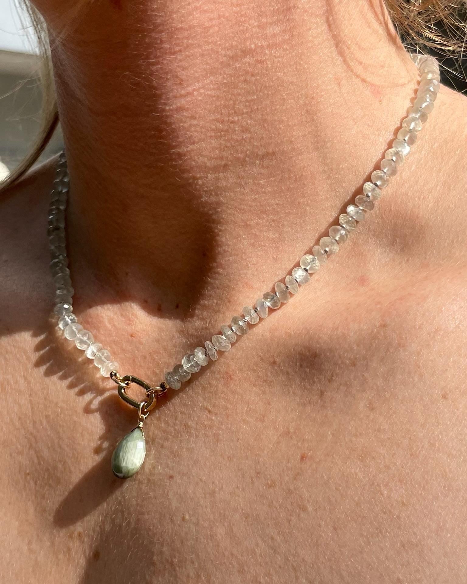 White Moonstone Silk Knotted Necklace by Hannah May Jewelry