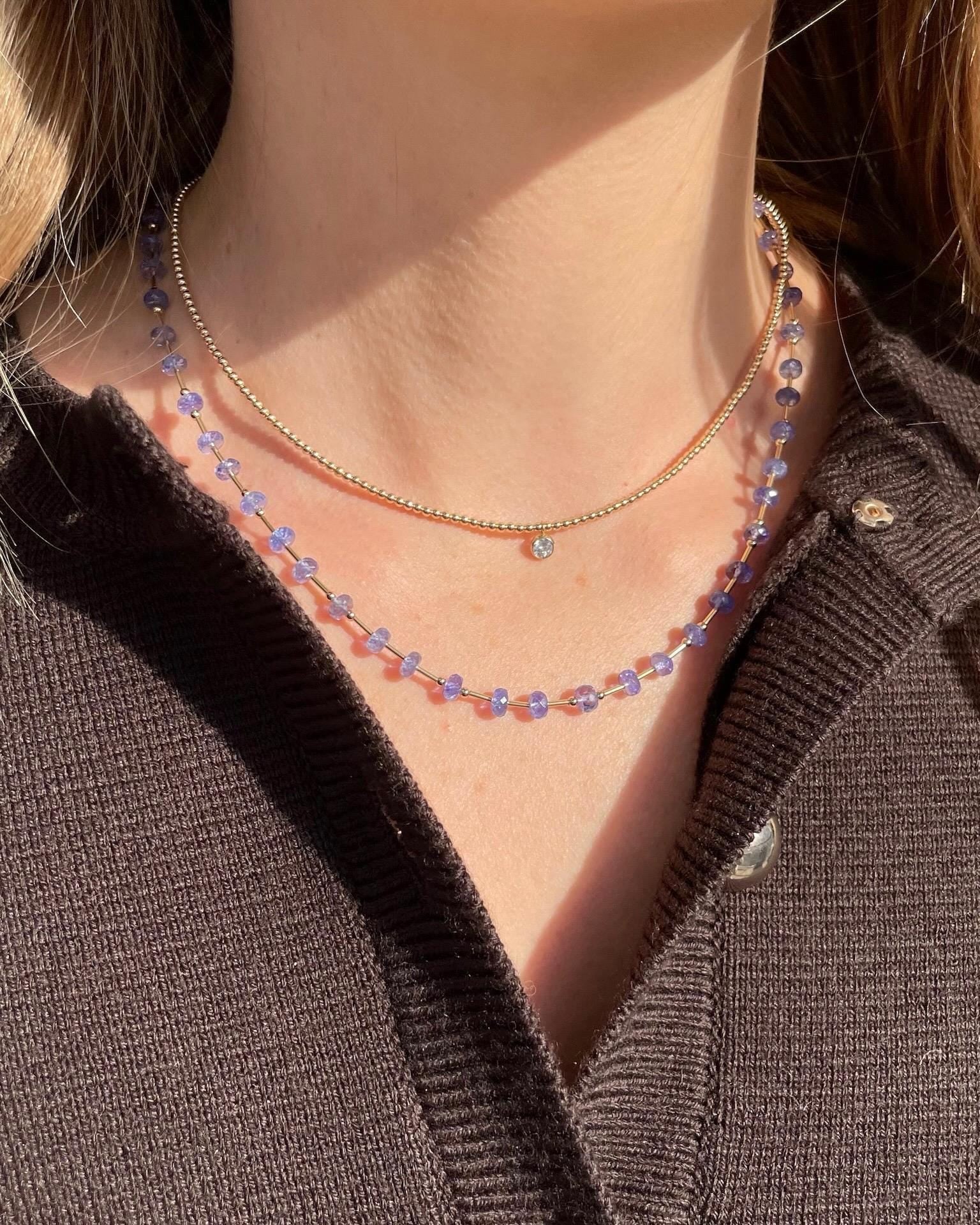 Tanzanite and Gold Bar Beaded Necklace Hannah May Jewelry