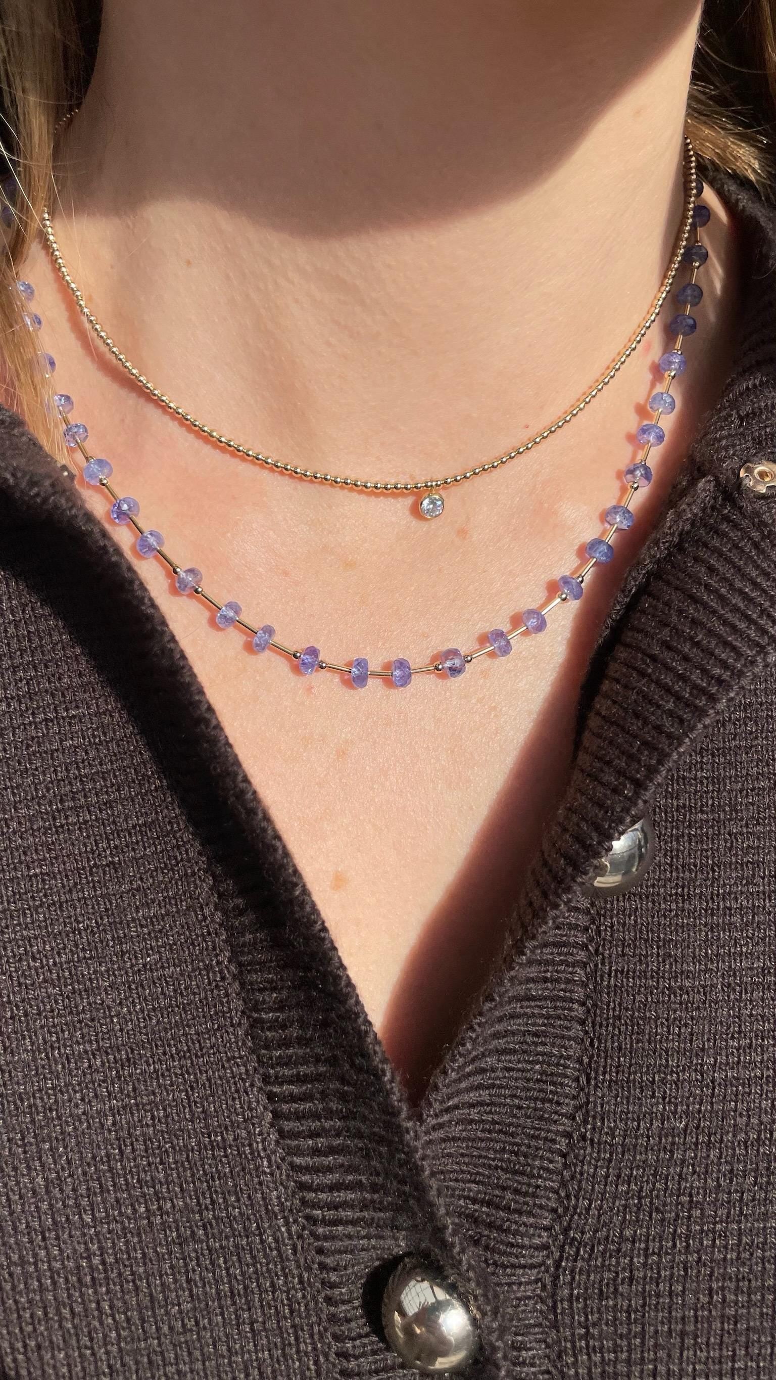 Tanzanite and Gold Bar Beaded Necklace Hannah May Jewelry