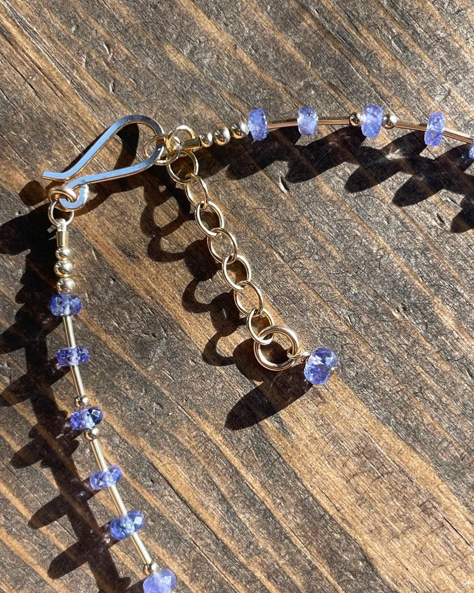 Tanzanite and Gold Bar Beaded Necklace Hannah May Jewelry