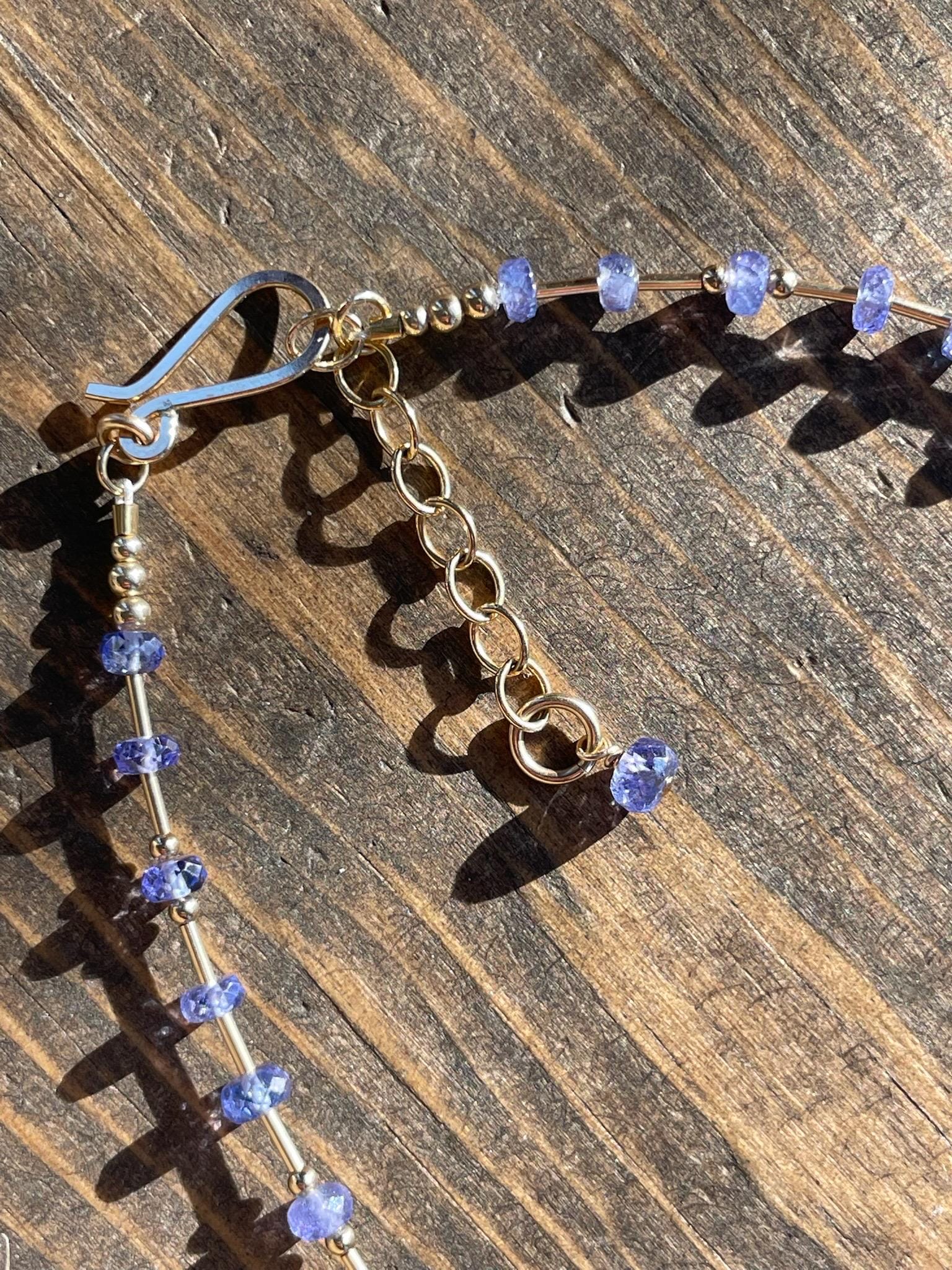 Tanzanite and Gold Bar Beaded Necklace Hannah May Jewelry