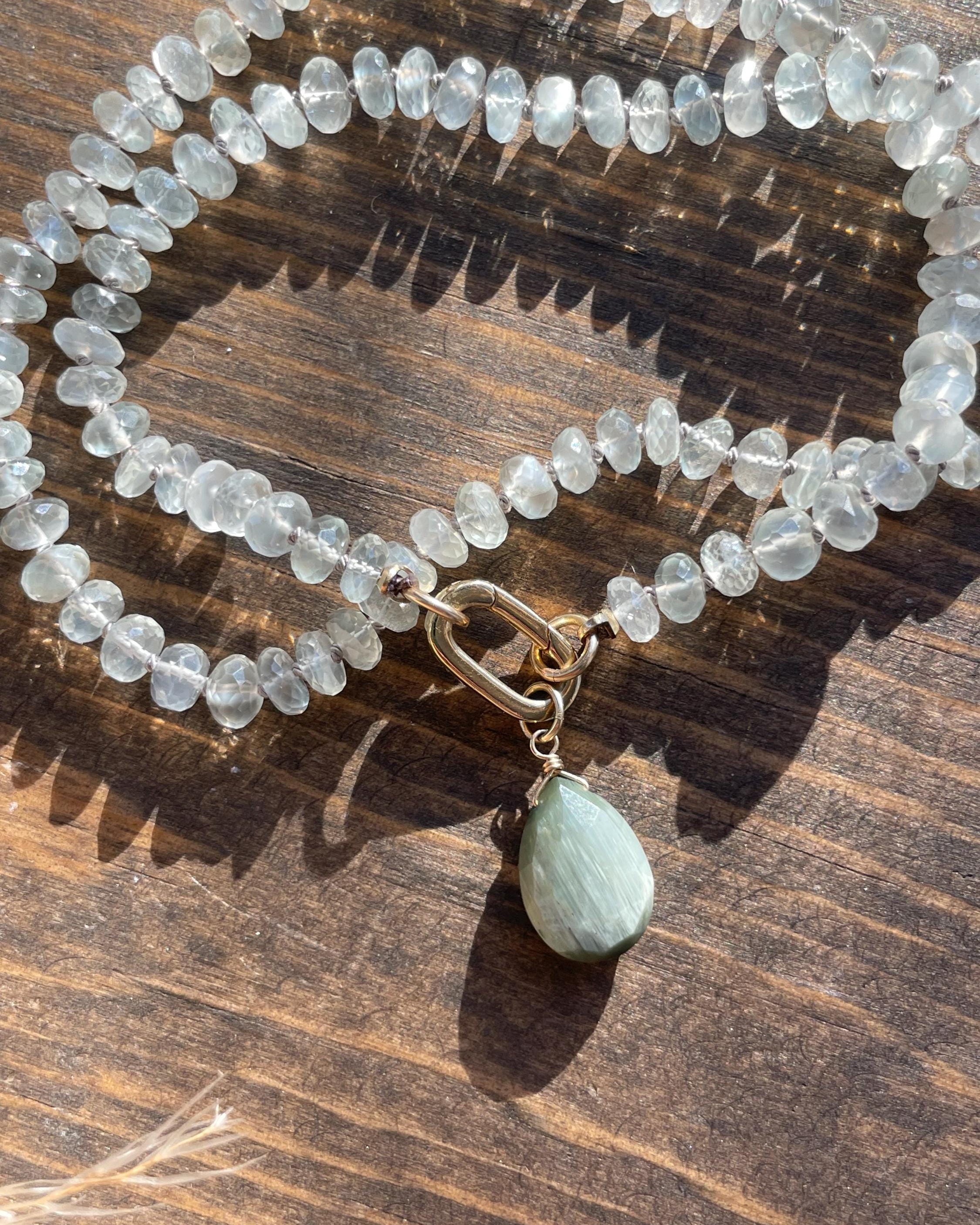 White Moonstone Silk Knotted Necklace Hannah May Jewelry