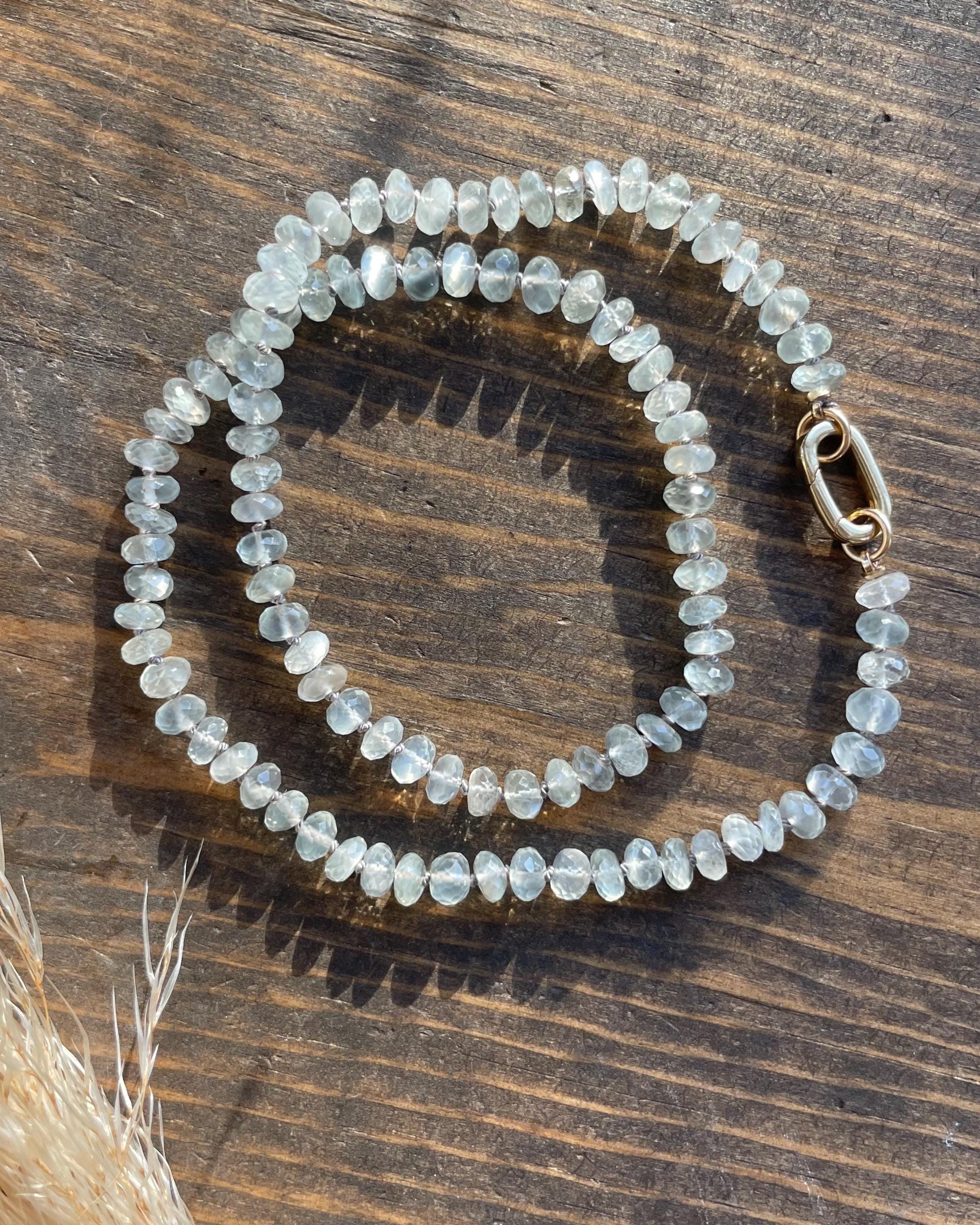 White Moonstone Silk Knotted Necklace by Hannah May Jewelry