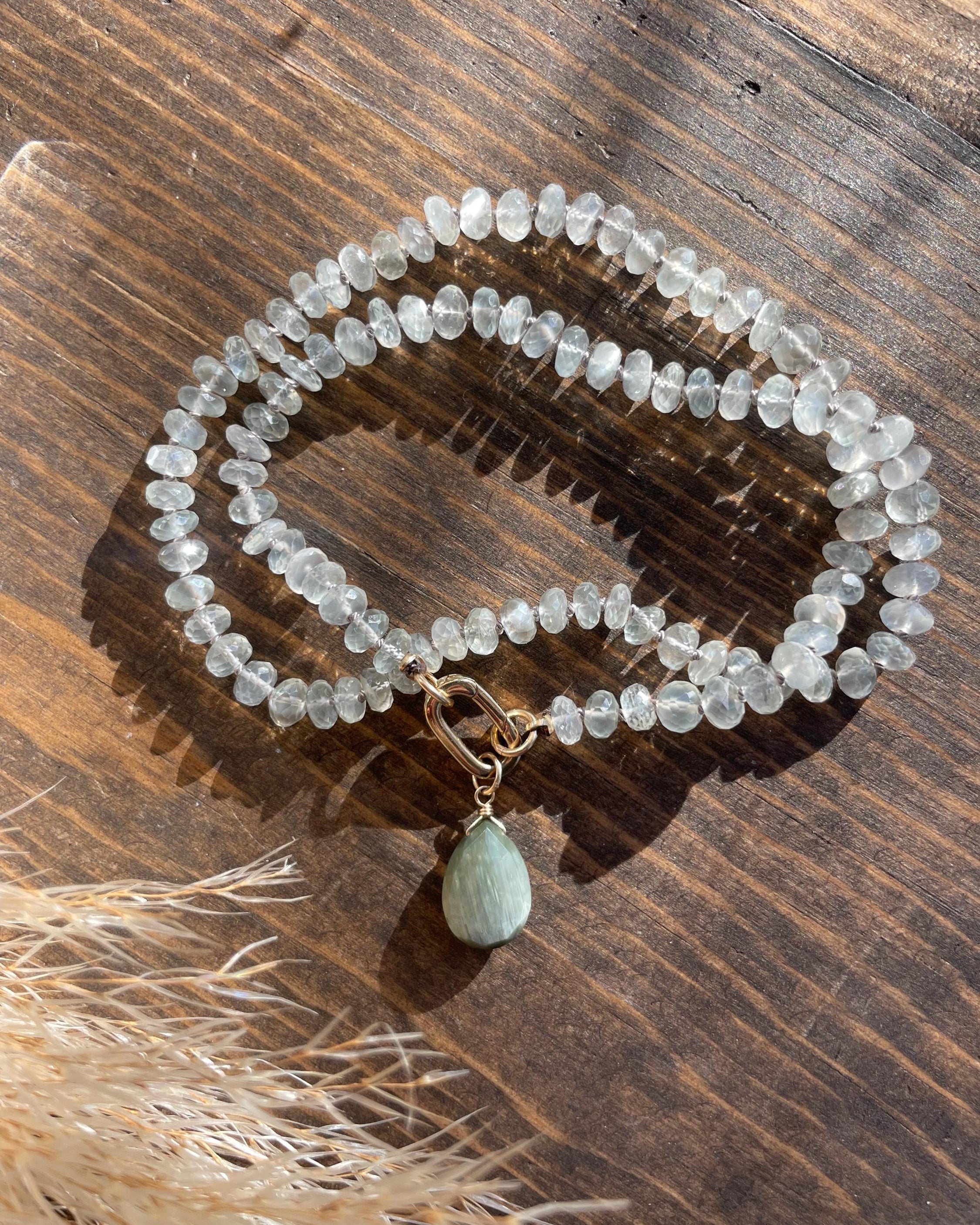 White Moonstone Silk Knotted Necklace Hannah May Jewelry