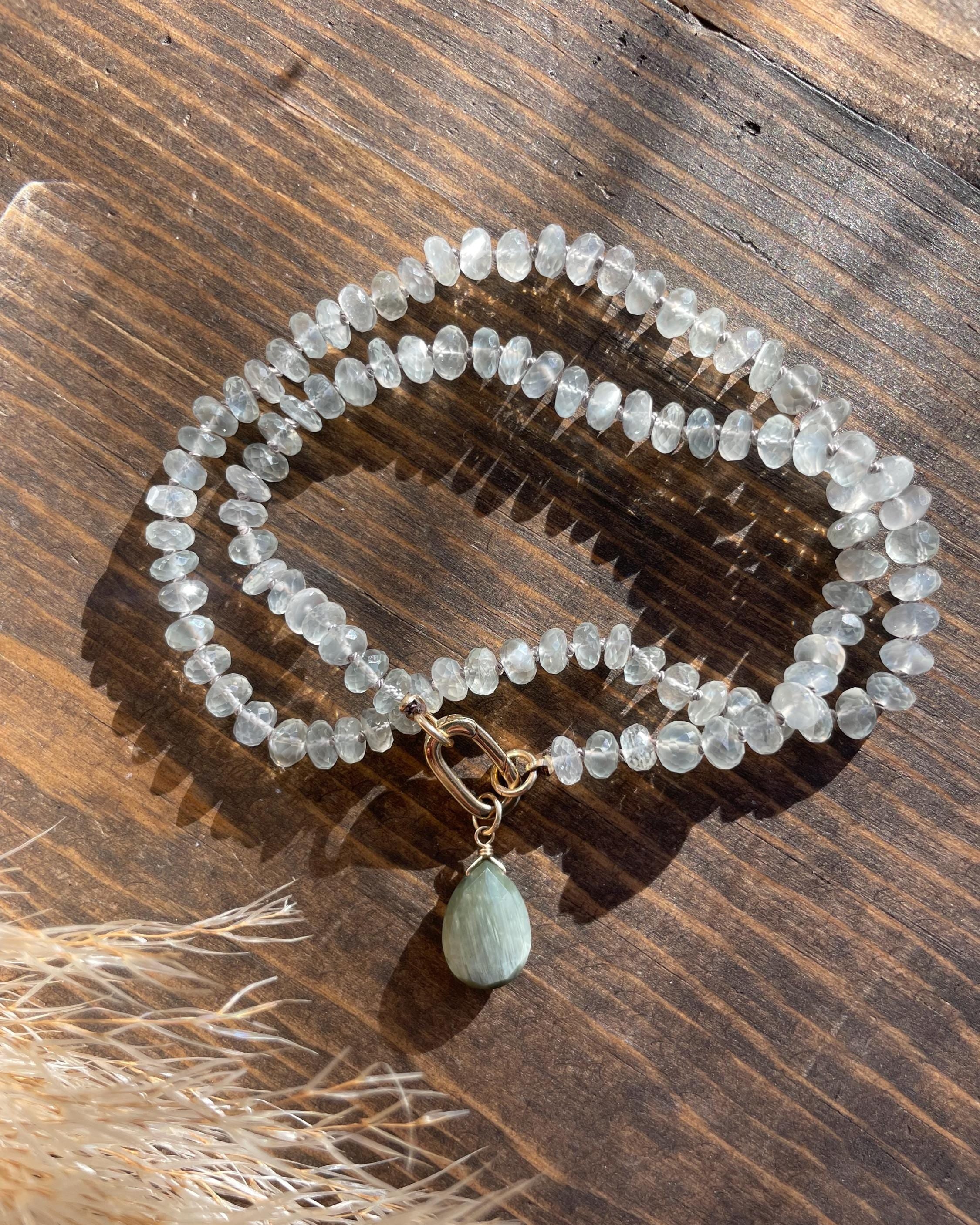 White Moonstone Silk Knotted Necklace by Hannah May Jewelry