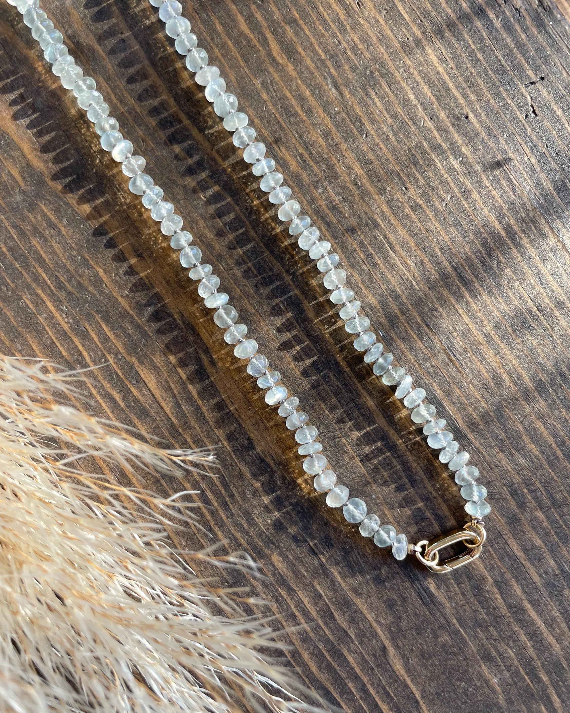 White Moonstone Silk Knotted Necklace by Hannah May Jewelry