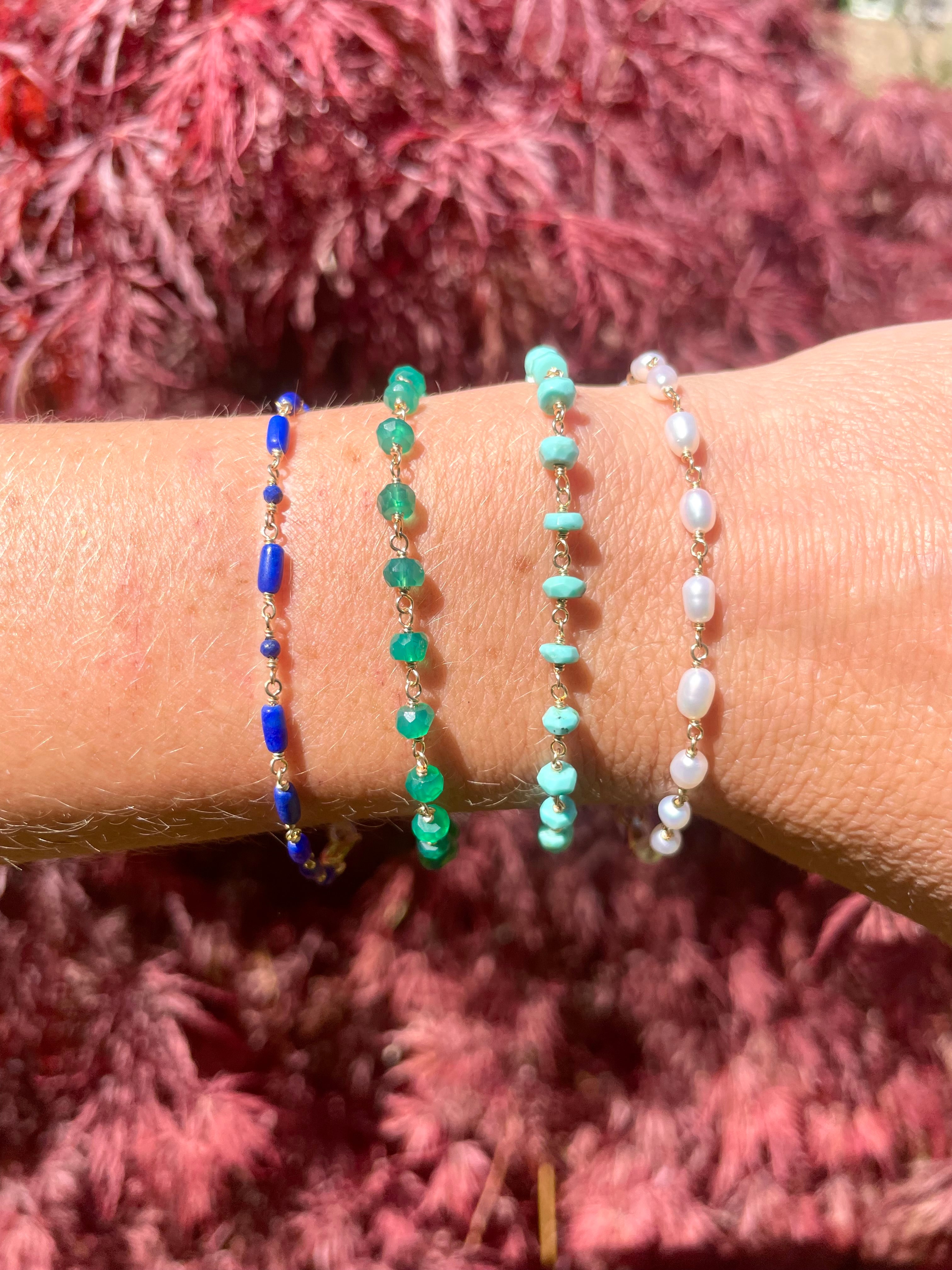 Pearl and Turquoise Gem Chain Bracelet by Hannah May Jewelry