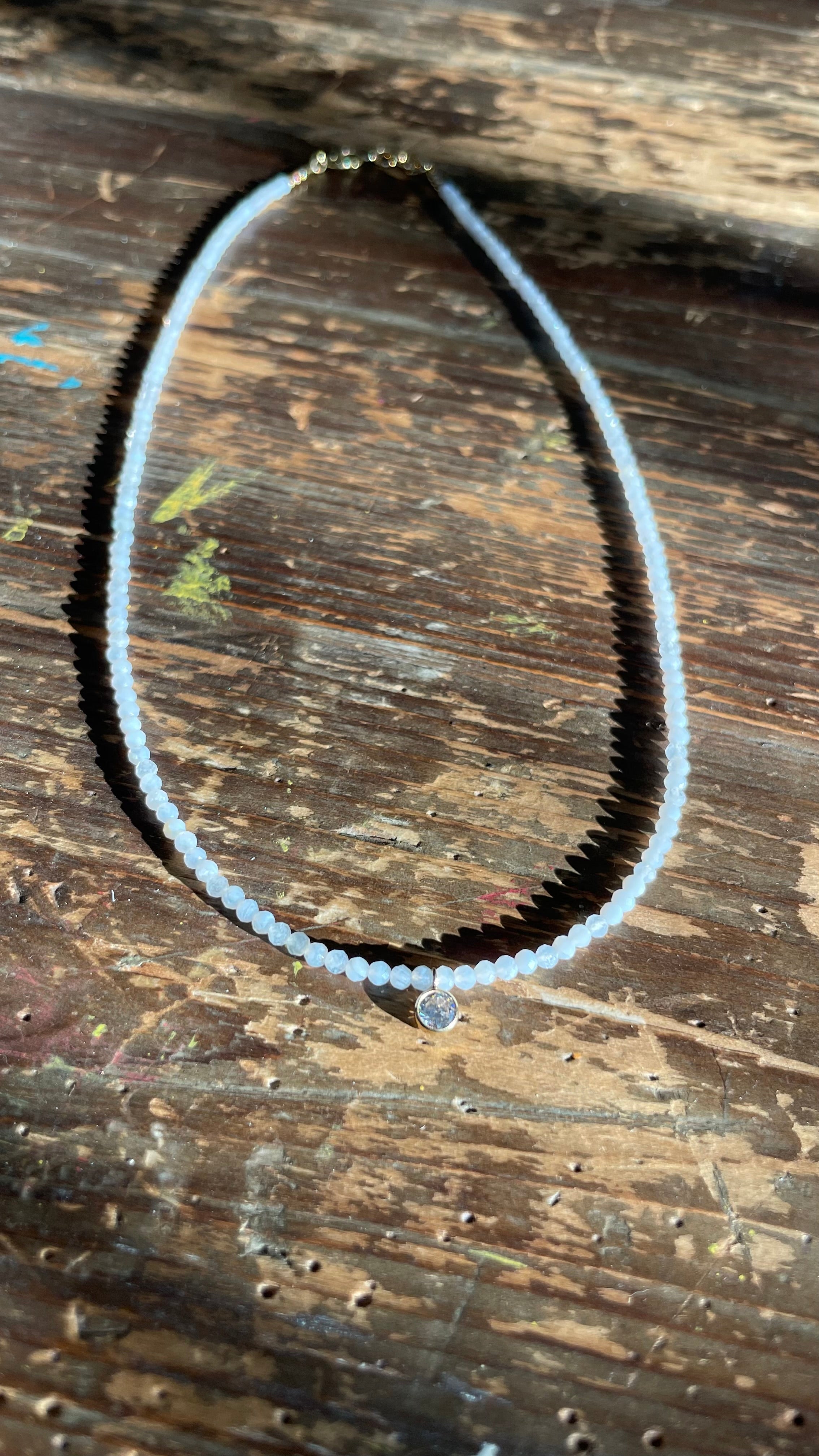 Beaded Gemstone Necklace with CZ Charm Hannah May Jewelry