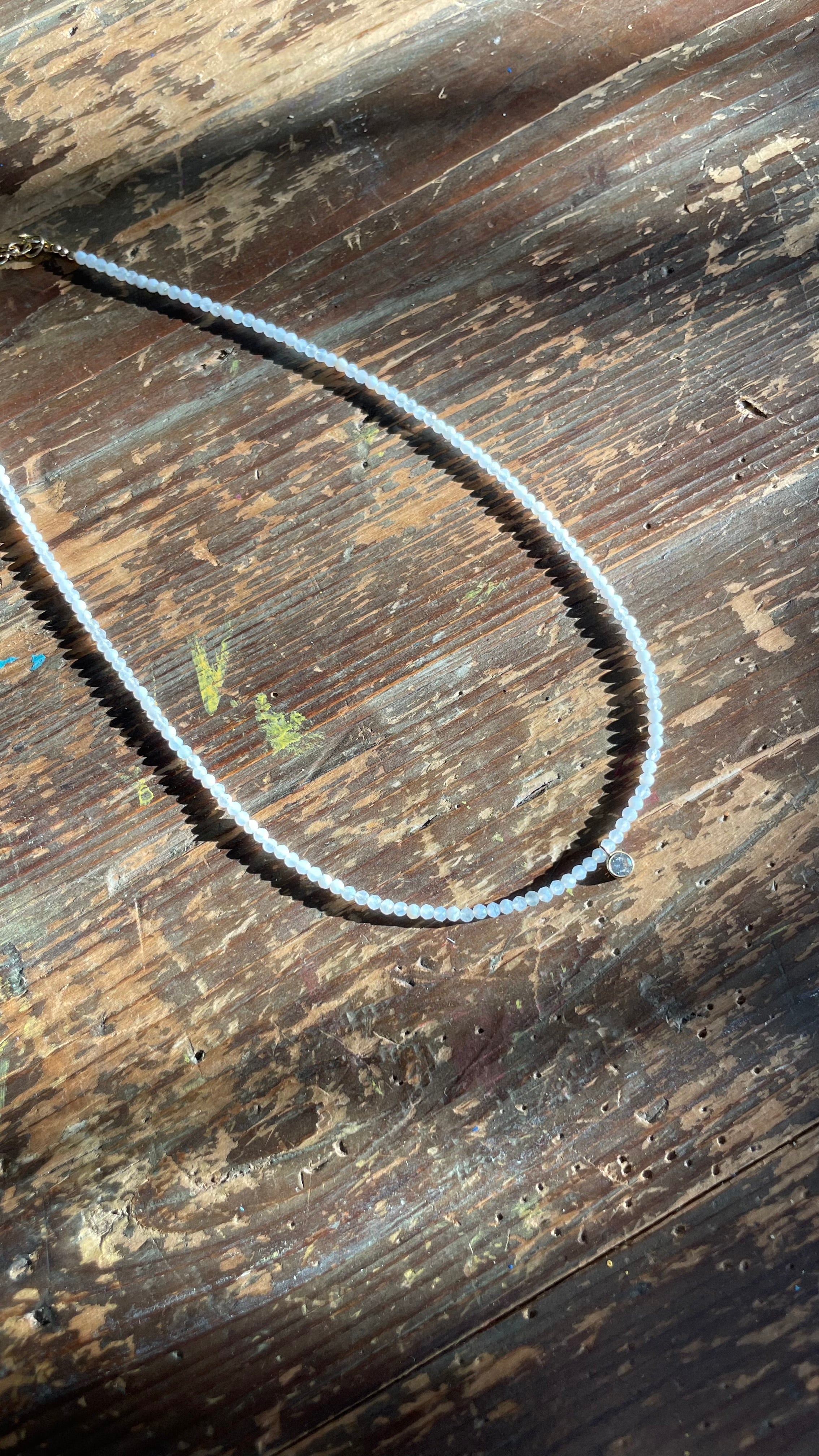 Beaded Gemstone Necklace with CZ Charm Hannah May Jewelry