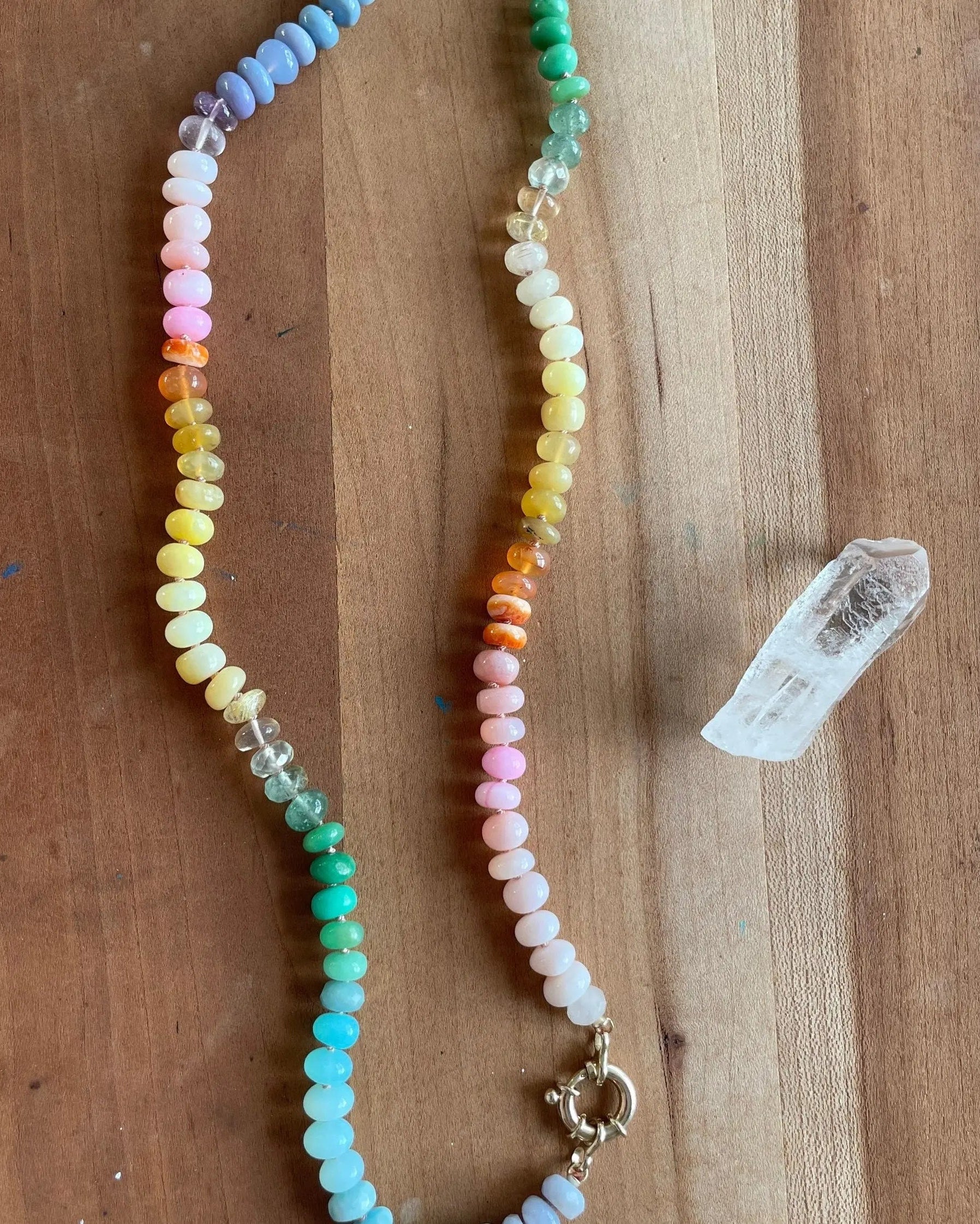 Rainbow Necklace Hand Knotted on Silk, 14k Gold Clasp Hannah May