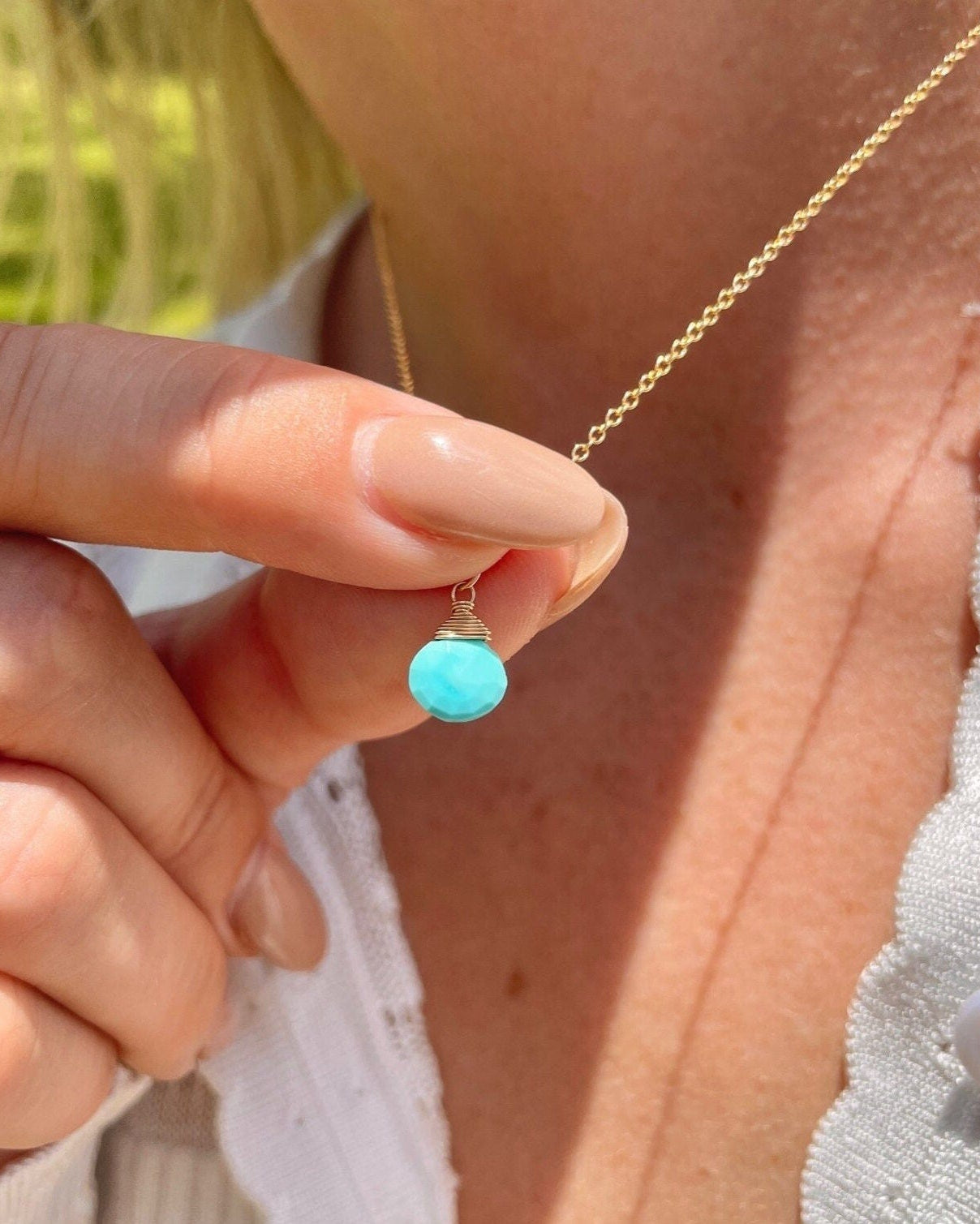 Sleeping Beauty Turquoise Gem Drop Necklace by Hannah May Jewelry