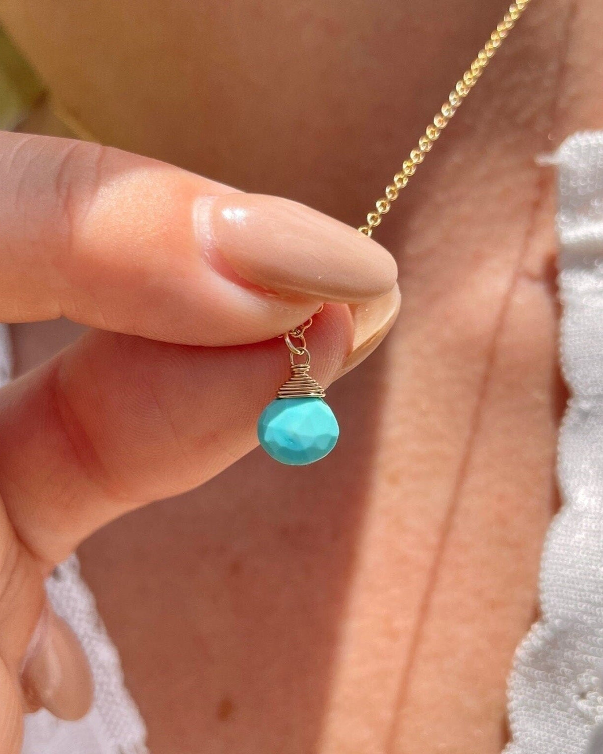 Sleeping Beauty Turquoise Gem Drop Necklace by Hannah May Jewelry