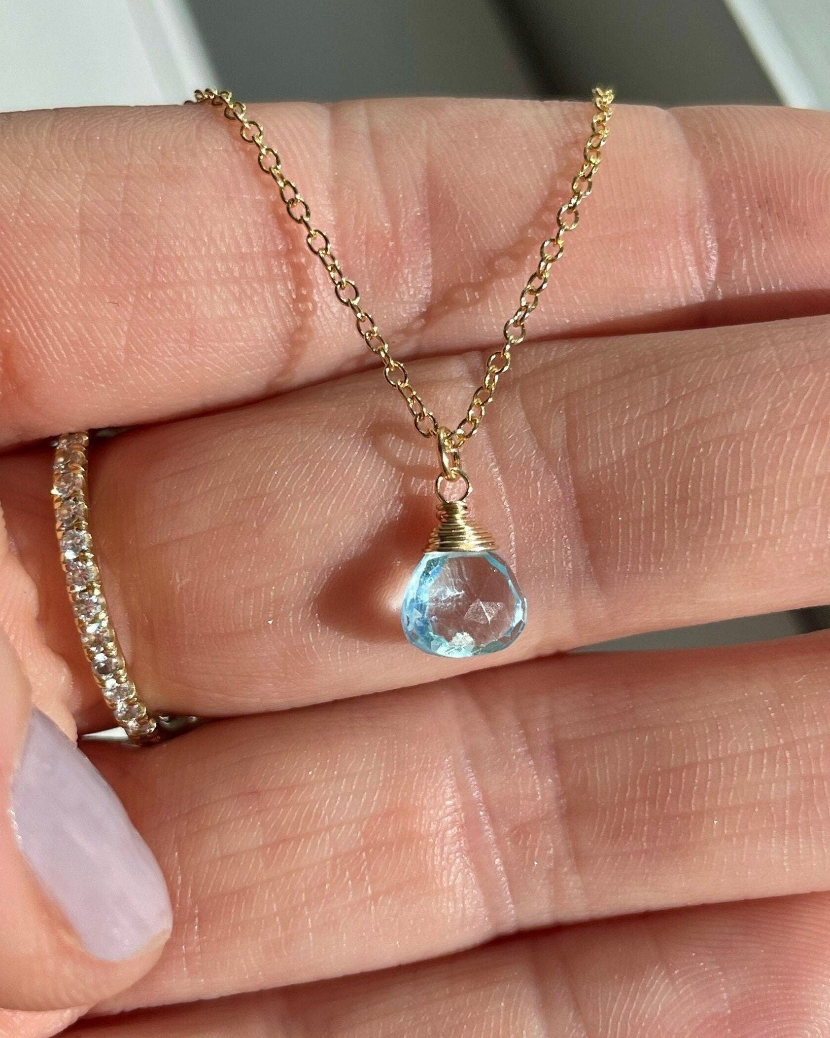 Blue Topaz Necklace, December Birthstone Hannah May Jewelry