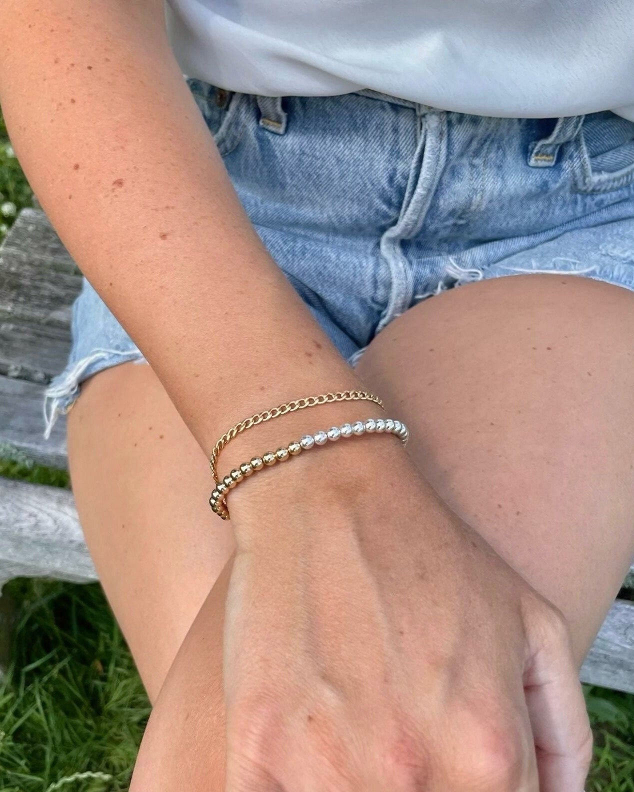 Half Gold Half Silver Beaded Bracelet by Hannah May Jewelry