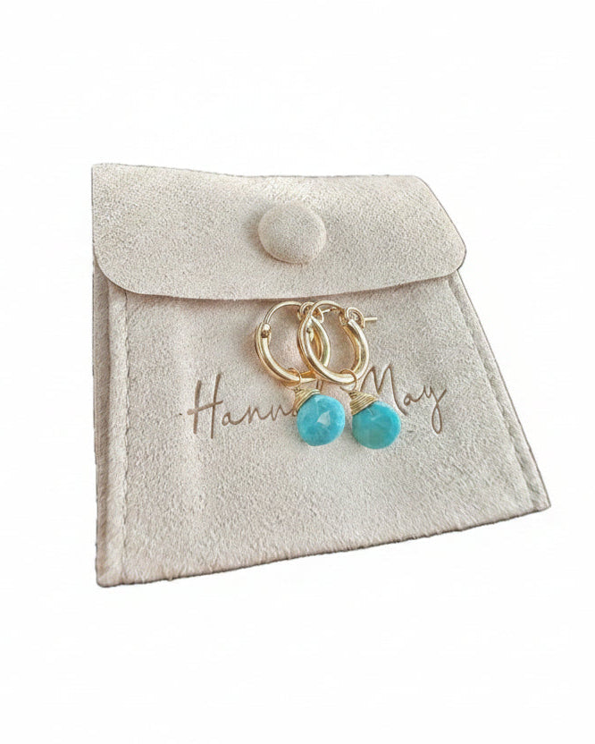 Sleeping Beauty Turquoise Huggie Hoops – December Birthstone, 14k Gold-Filled or Sterling Silver, 12mm Hannah May Jewelry